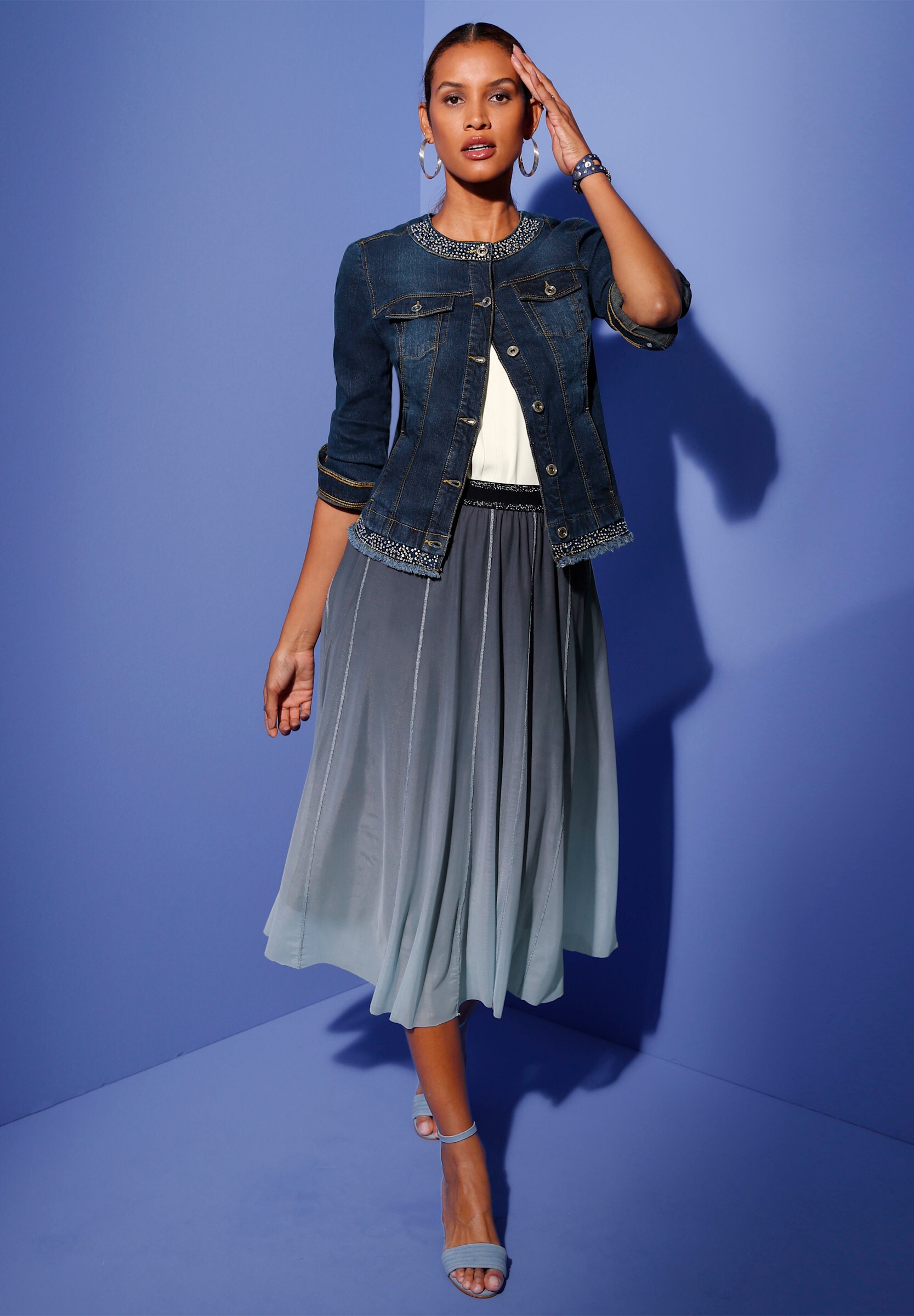 creation L Jerseyblazer »Jeans-Blazer Jeansblazer mit Fransenkanten«