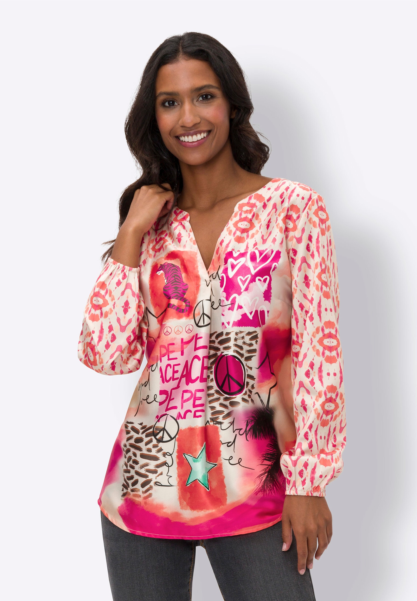 heine Klassische Bluse »Druckbluse Druckbluse mit Ärmelbündchen«