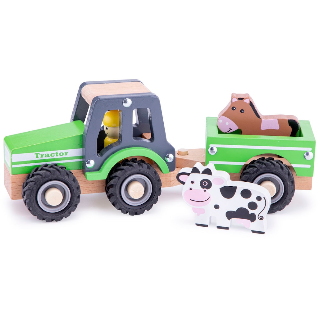 New Classic Toys® Spielzeug-Traktor »Holzspielzeug, Little Driver - Holztraktor«, (Set), mit Anhänger