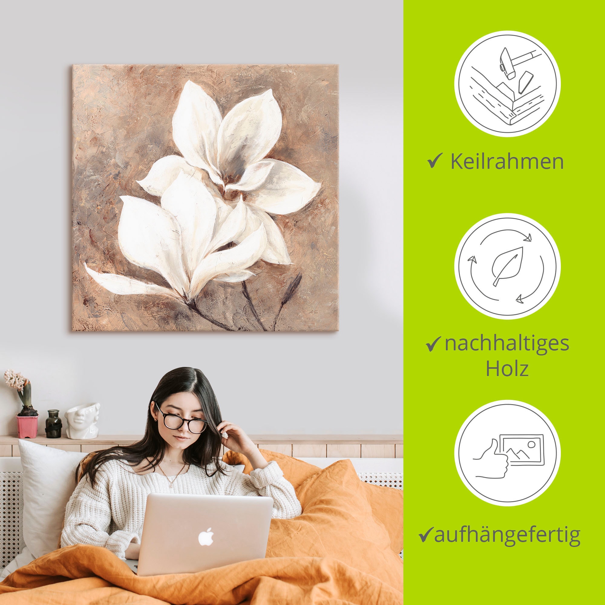 Artland Leinwandbild »Klassische Magnolien« Blumen 1 Stk. tlg. auf Holzrahmen gespannt