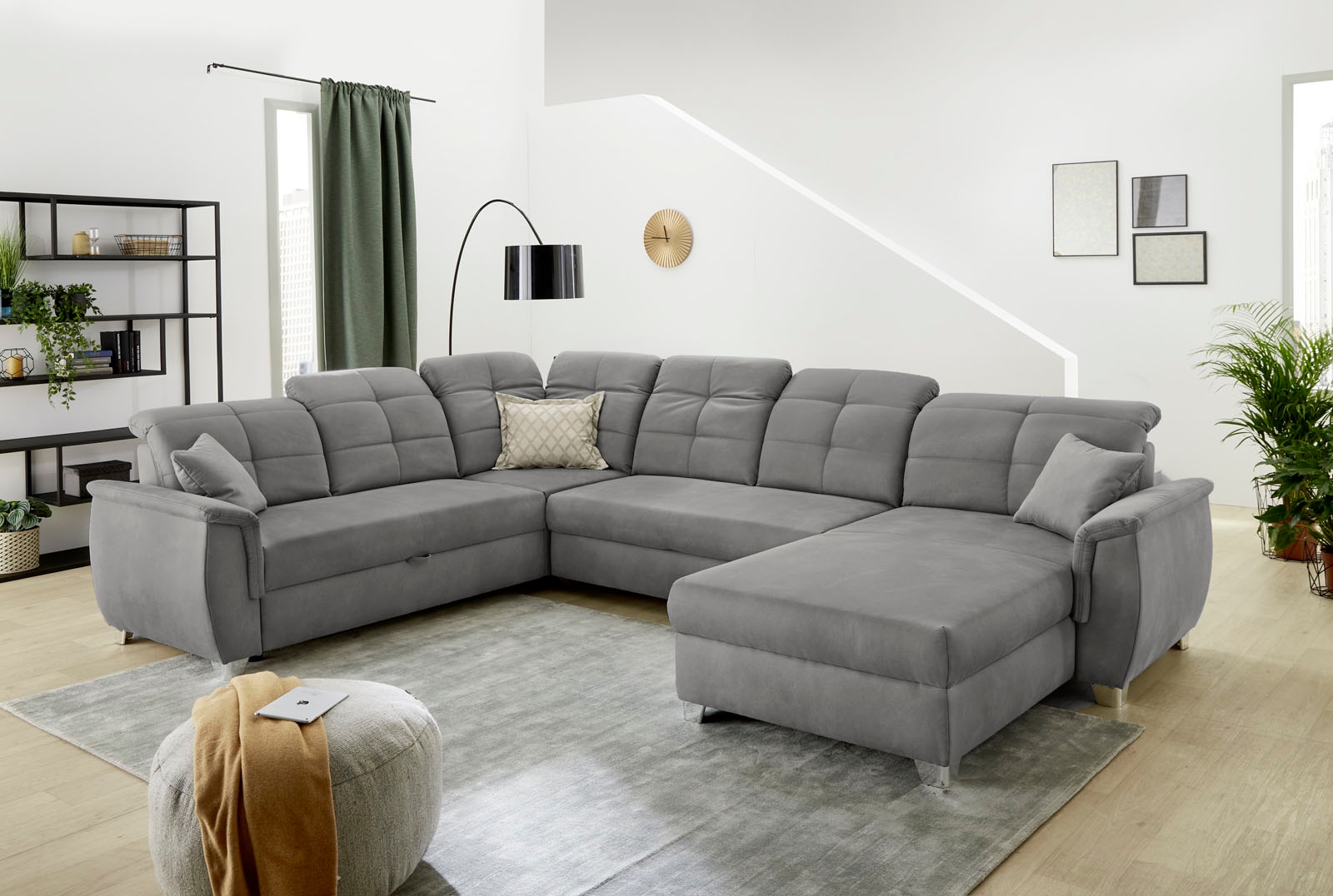 Jockenhöfer Gruppe Wohnlandschaft "Livorno U-Form, B: 354 cm" mit Schlaffunktion, Bettkasten, Kopfteilverstellung & Zierkissen