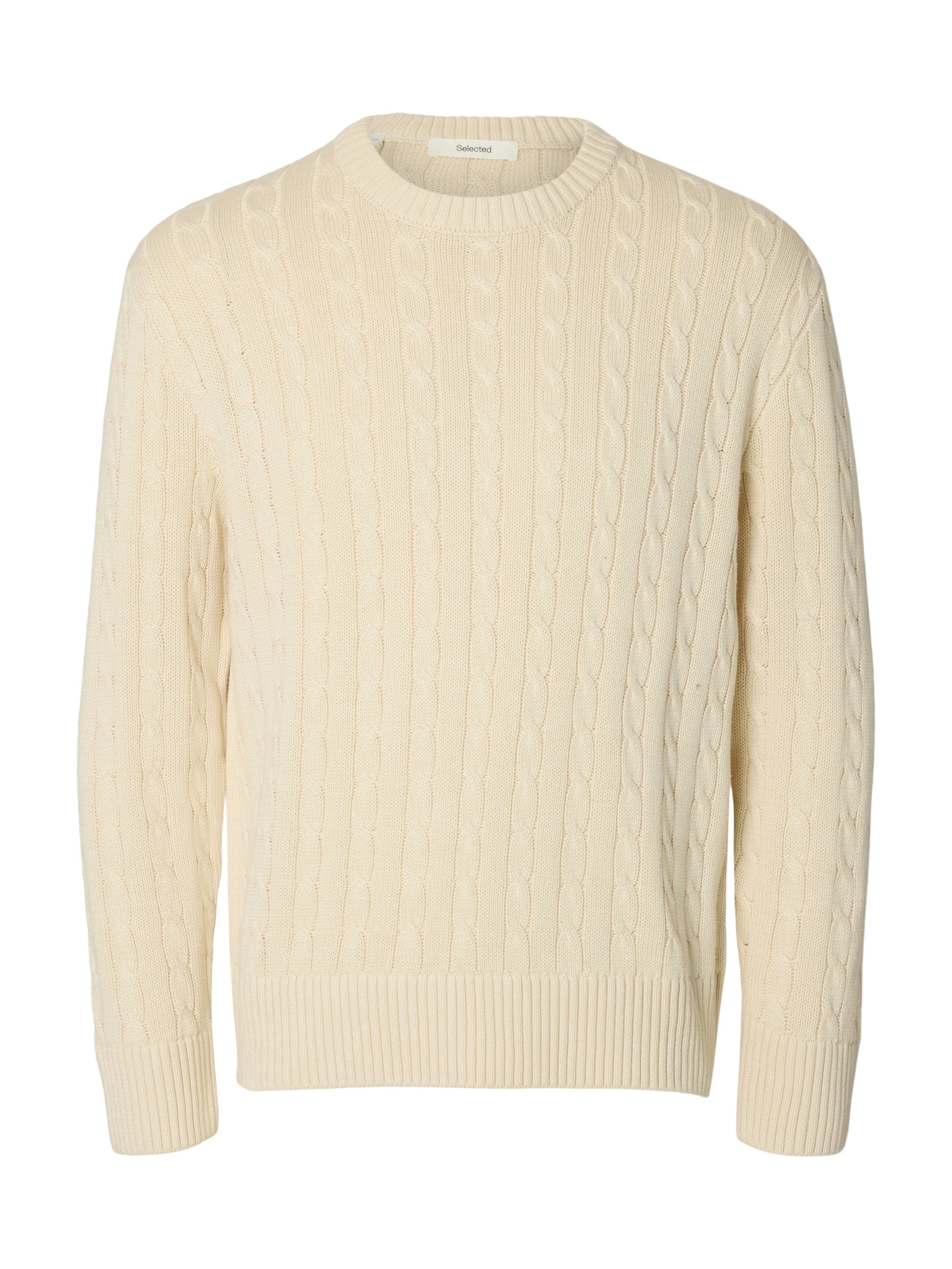SELECTED Rundhalspullover »SLMBRAUN KNIT CABLE CREW NOOS« Baumwolle, relaxed fit