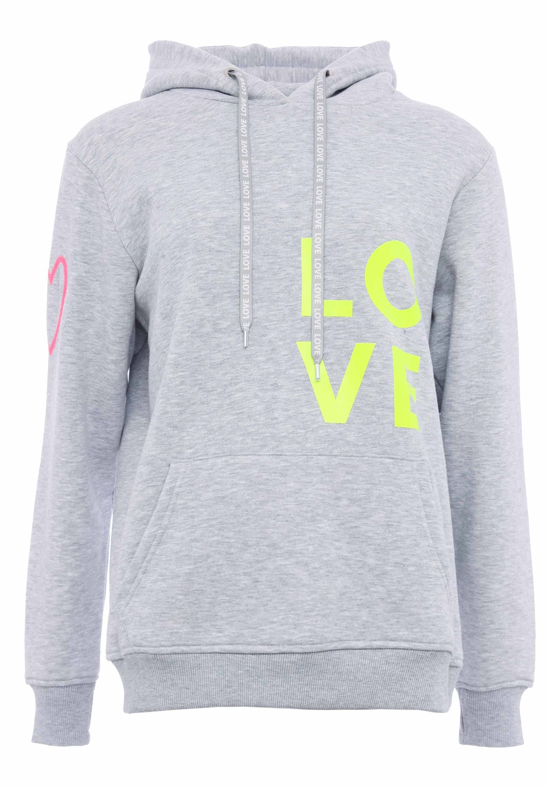 Zwillingsherz Kapuzensweatshirt, mit "Love"-Print und gesticktem Neonherz am Ärmel