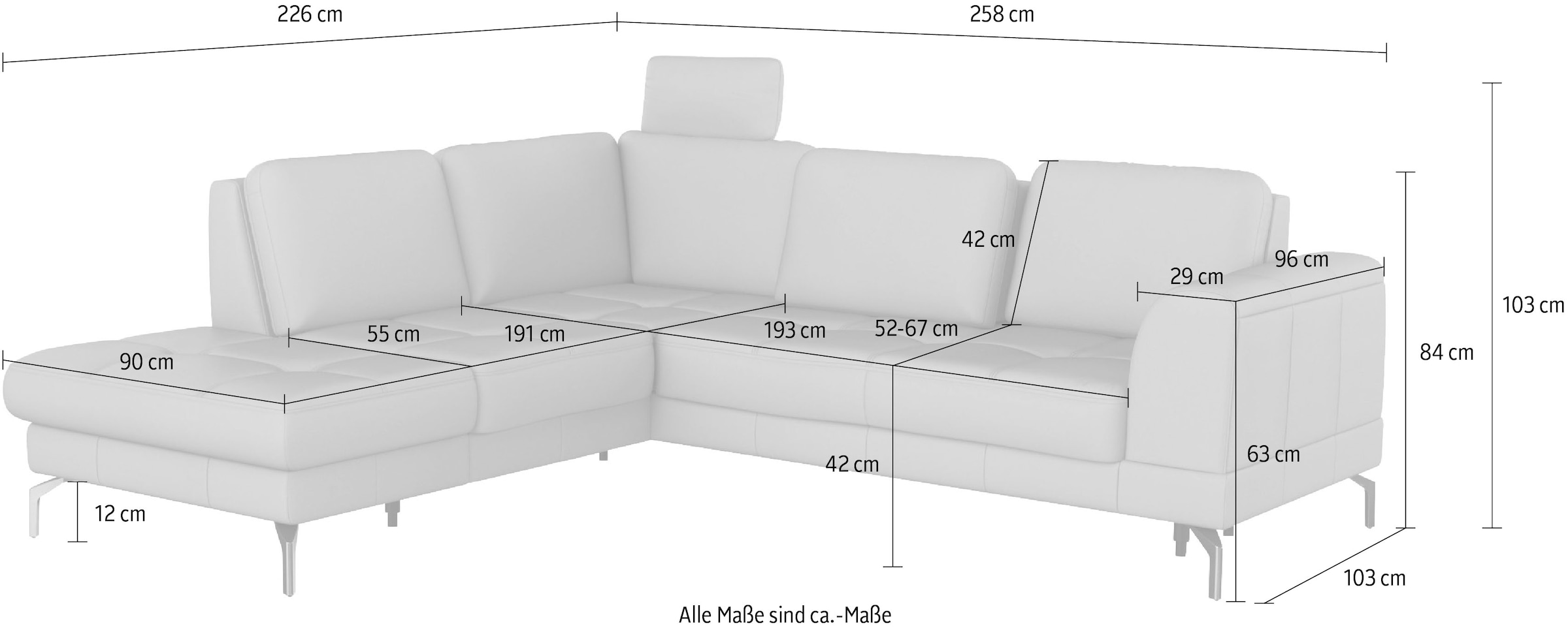 sit&more Ecksofa »Bendigo L-Form« inklusive Sitztiefenverstellung, Bodenfreiheit 12 cm, in 2 Fußfarben