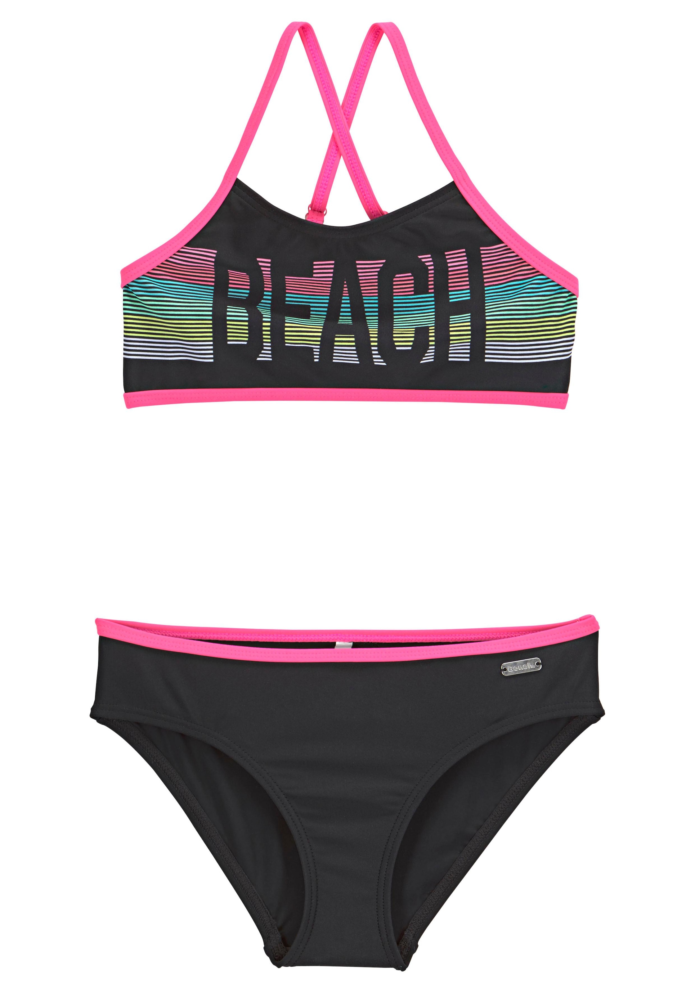 bei mit Kontrastpaspeln Bustier-Bikini, Bench. pinken