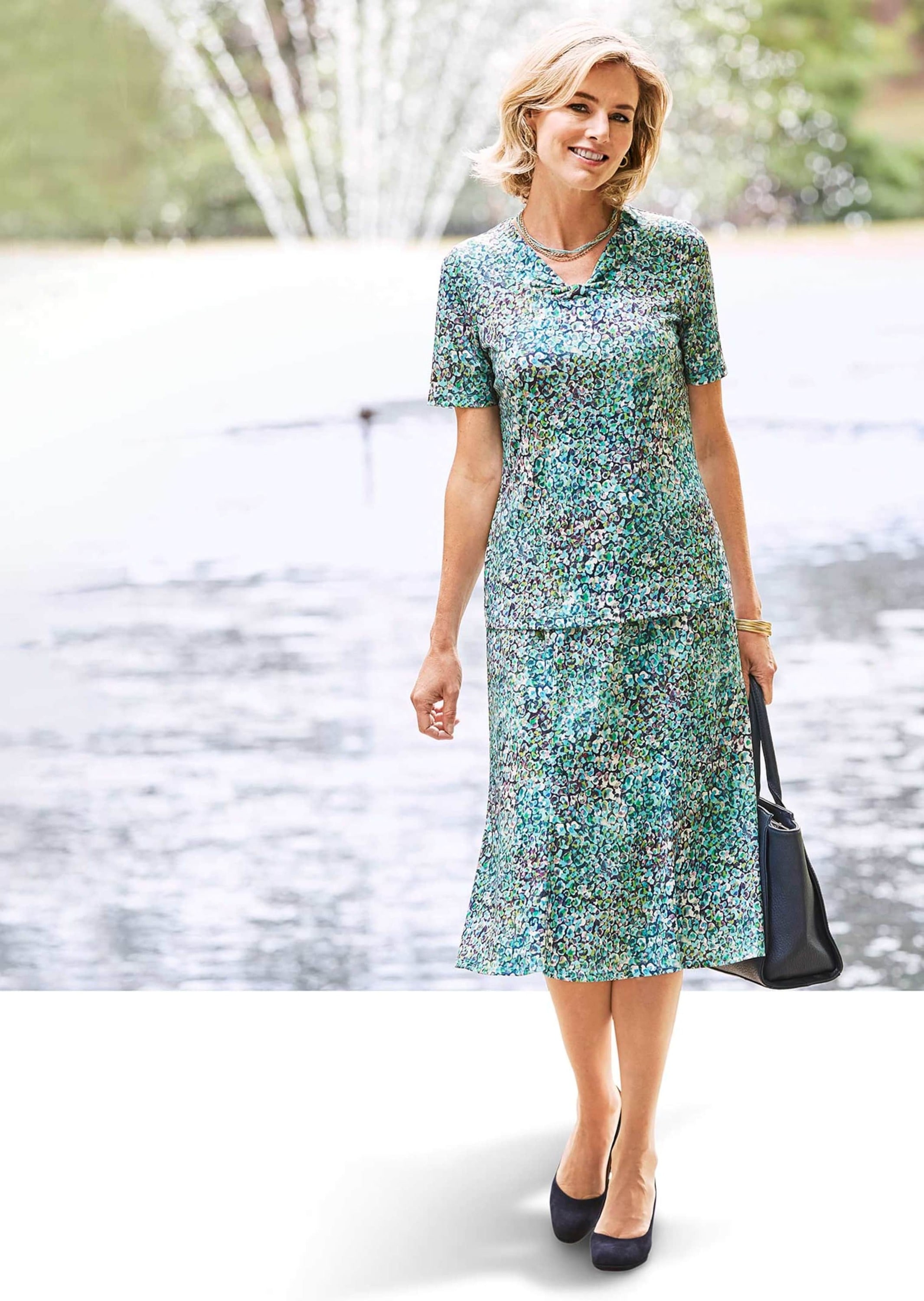 GOLDNER 2-in-1-Kleid »Kurzgröße Weich fließender Slinky-Zweiteiler«