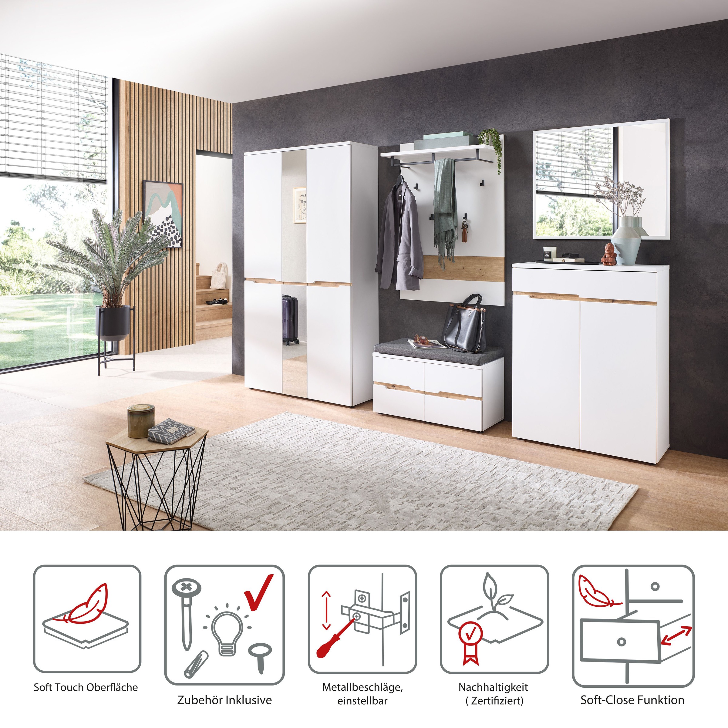 Innostyle Garderoben-Set »Memphis Garderoben Set, 295x192x38cm (B/H/T)« 5 Stk. tlg.