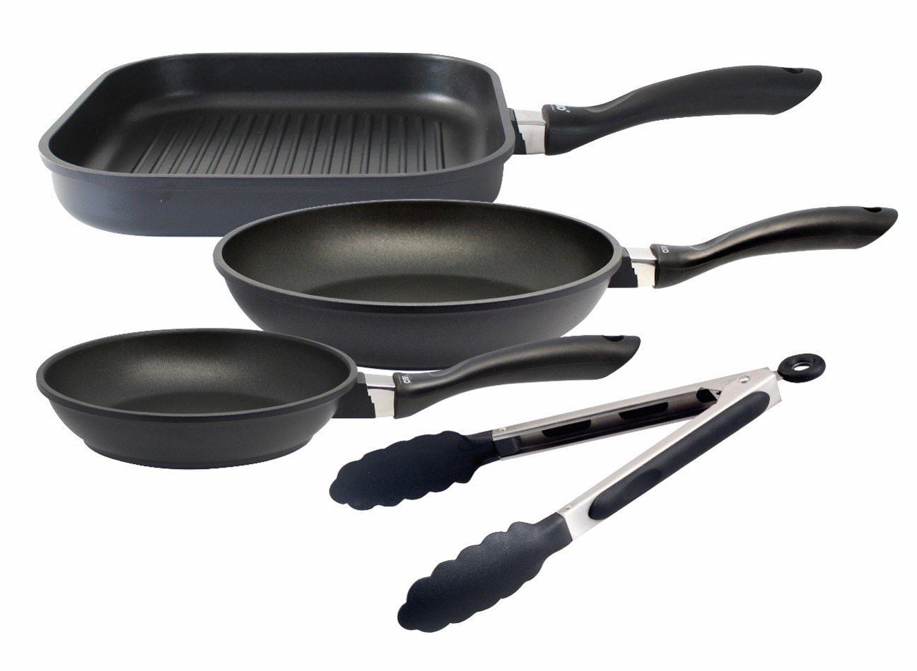 Elo Pfannen-Set »Alucast 4 teilig« Aluminiumguss Set, je 1 Bratpfanne Ø 20/24, 1 Grillpfanne Ø 28 cm, 1 Servierzange, 4 Stk. tlg. Induktion, inkl. 1 Kochzange