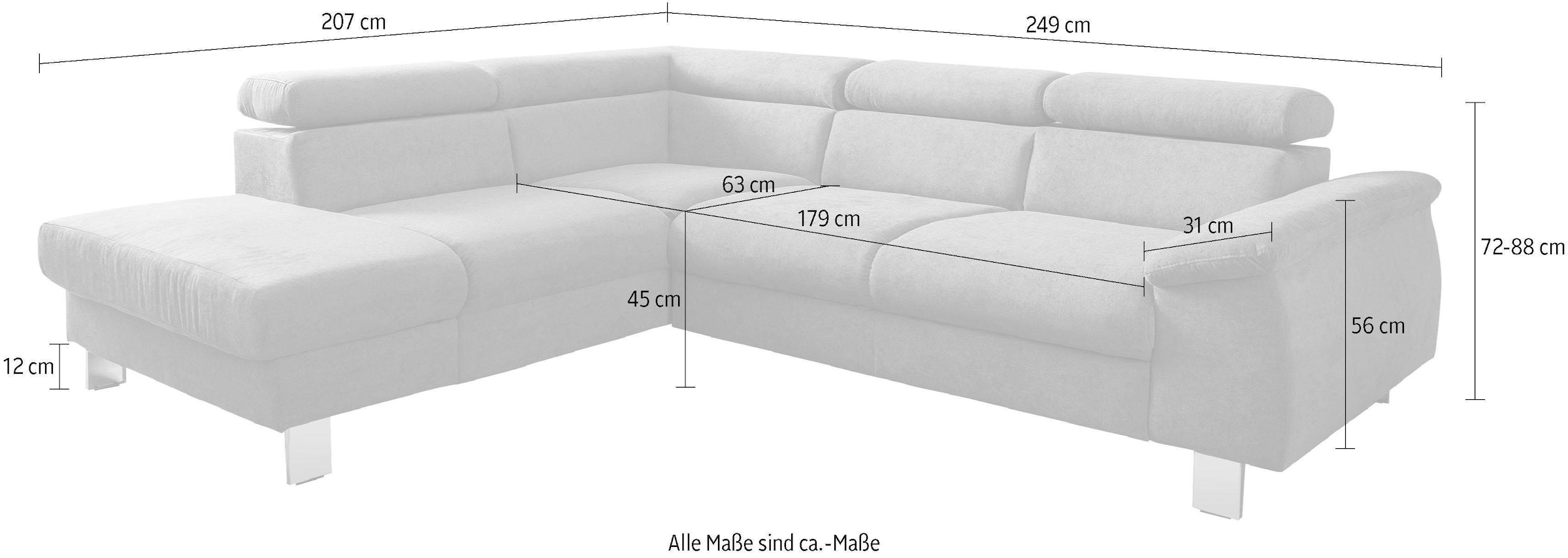 COTTA Polstergarnitur »Komaris L-Form«, (Set), Set bestehend aus: Ecksofa mit Kopfteilverstellung & Hocker