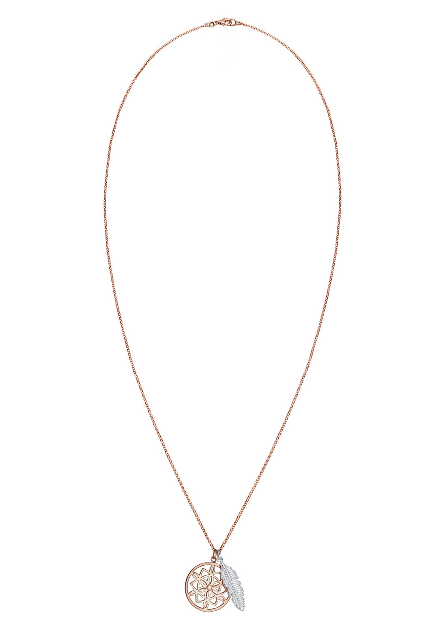 Elli Kette mit Anhänger »Halskette Ornament Feder Anhänger Traumfänger 925 Sterling Silber bicolor«