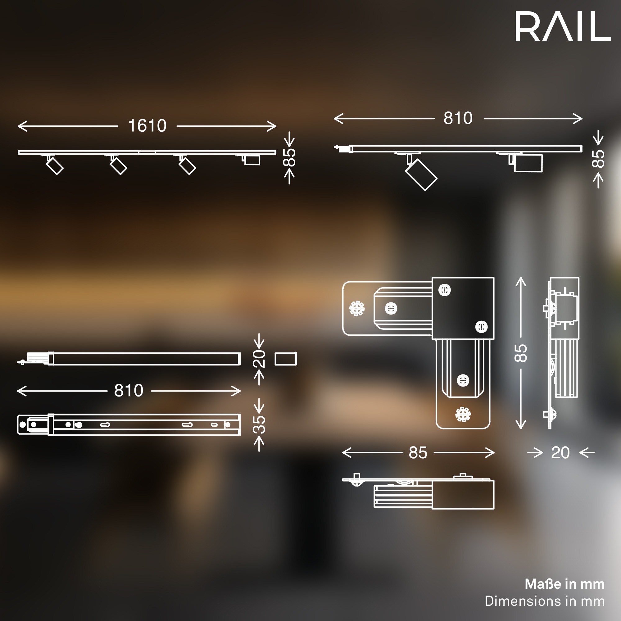 Briloner Leuchten Schienensystem-Sets »RAIL« GU10 7 Stk. Schienensystem Rail 4,5 m Schwarz max. 9W Decke Wohnzimmer Büro Küche