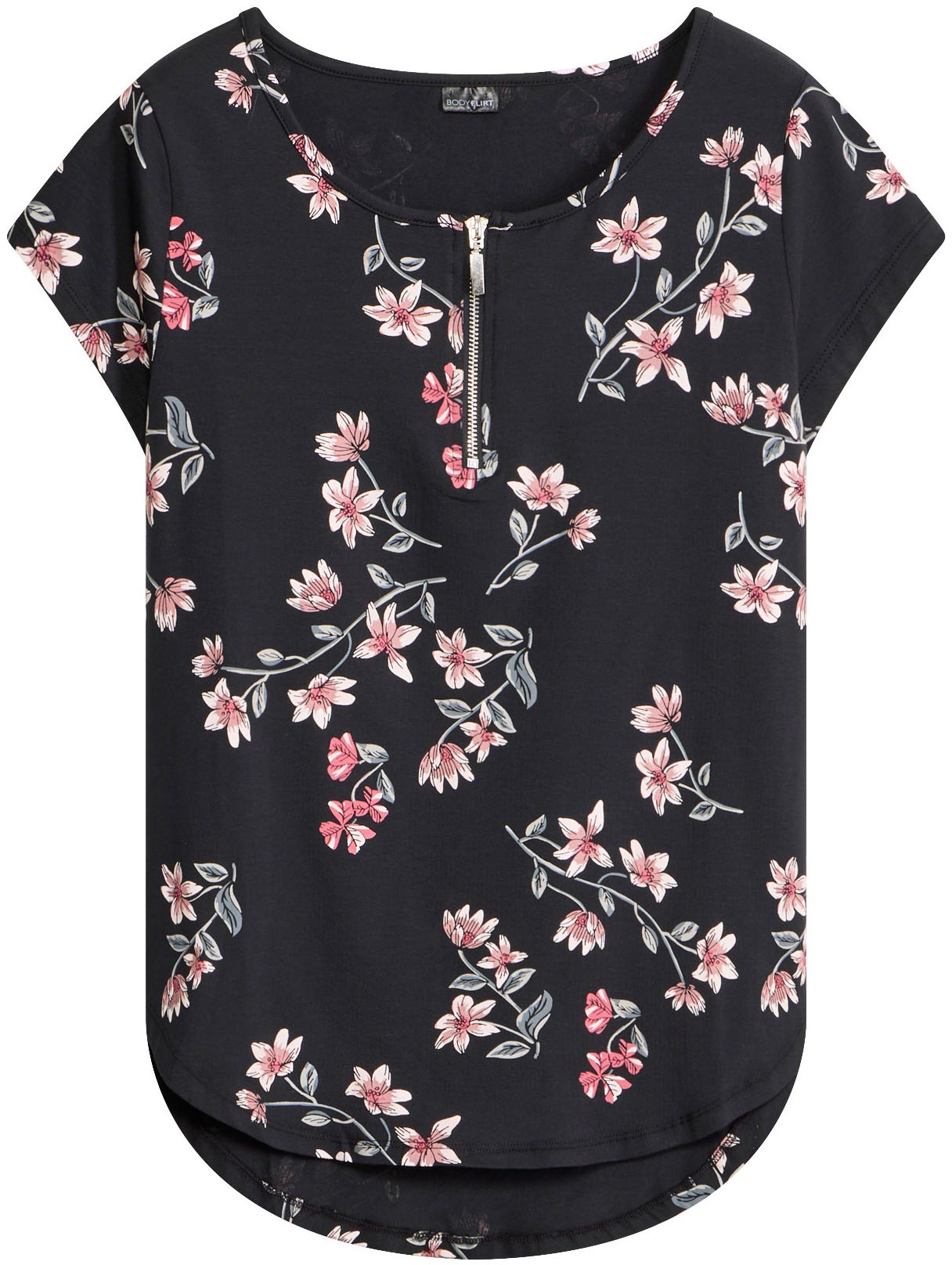 bonprix Blusenshirt Dezente Oversize Passform, mit kurzem Reißverschluss