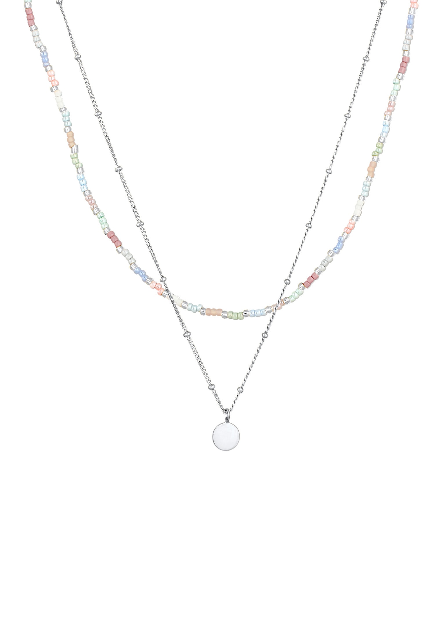 Elli Silberkette »Halskette Layer Glas Beads Pastell Plättchen Anhänger 925 Sterling Silber«