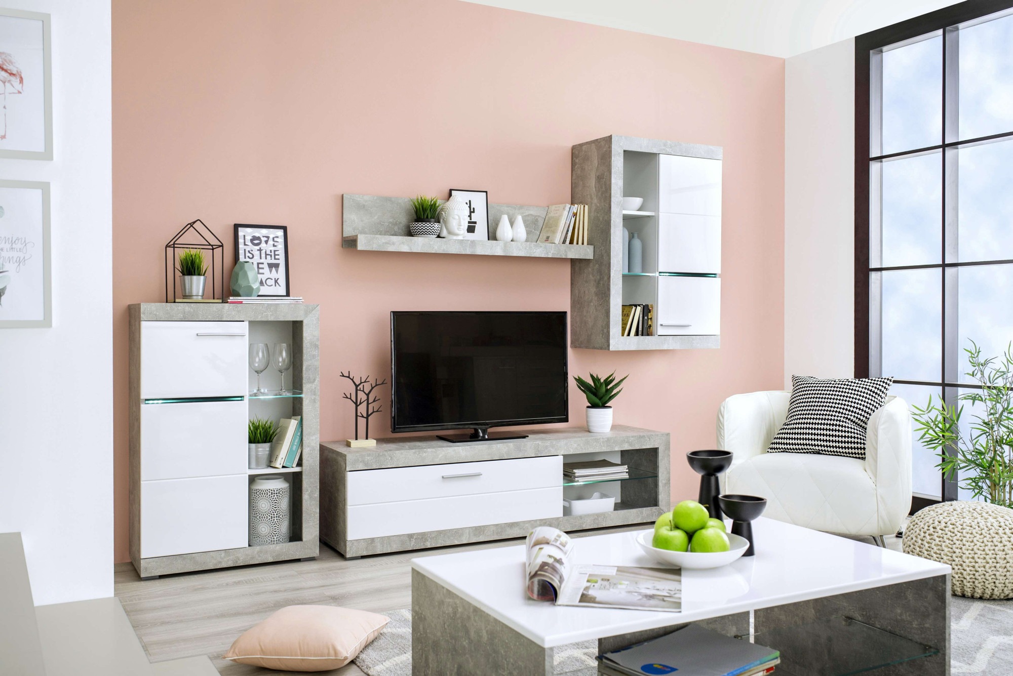 INOSIGN Wohnzimmer-Set »Rosso Wohnwand, Mediawand, Anbauwand, für TV bis 60', Breite 267 cm« Komplett-Set, 4-st, 4 Stk. tlg.