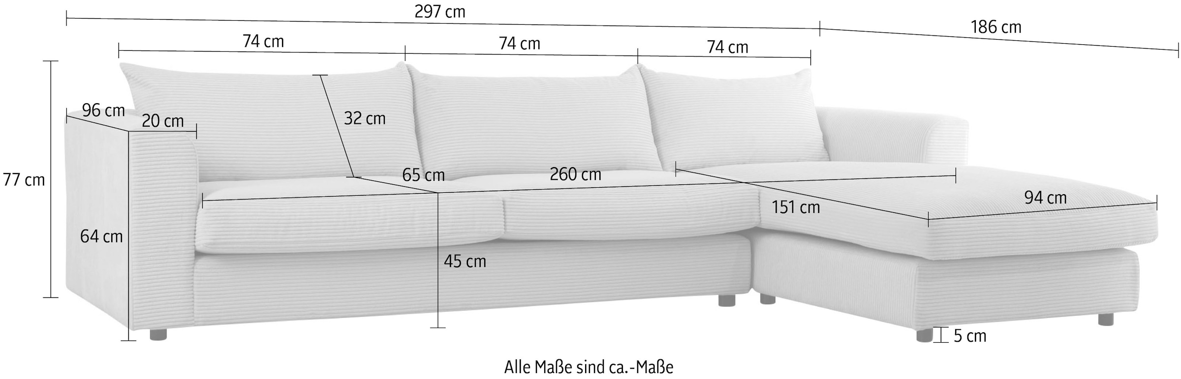 LeGer Home by Lena Gercke Ecksofa »Avelina«, (2 St.), Breite 297 cm, in Cord- und Chenille- Stoff, Rückenkissen mit Federn