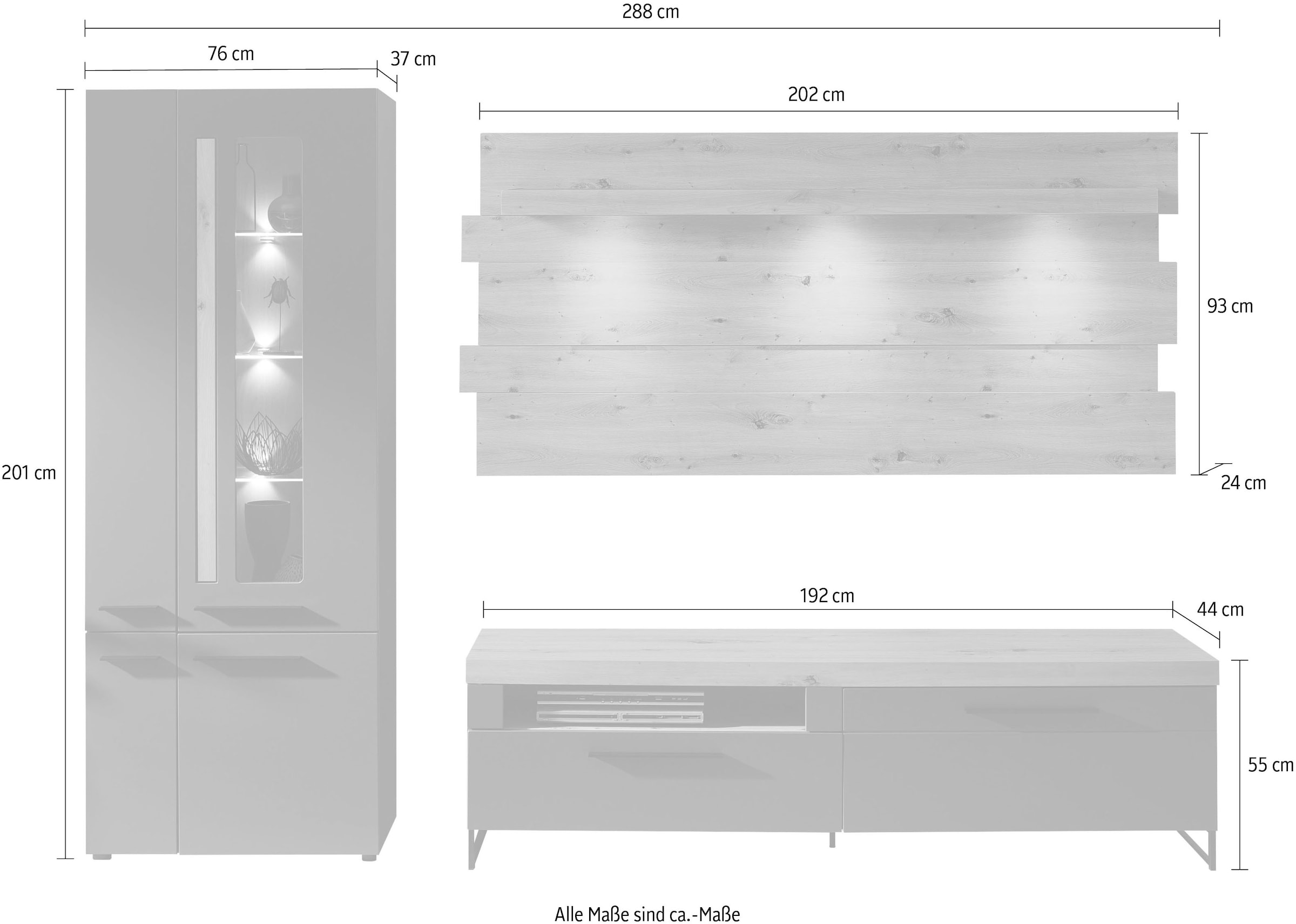 Innostyle Wohnwand »Loft Two«, (3 St.), inklusive LED-Beleuchtung