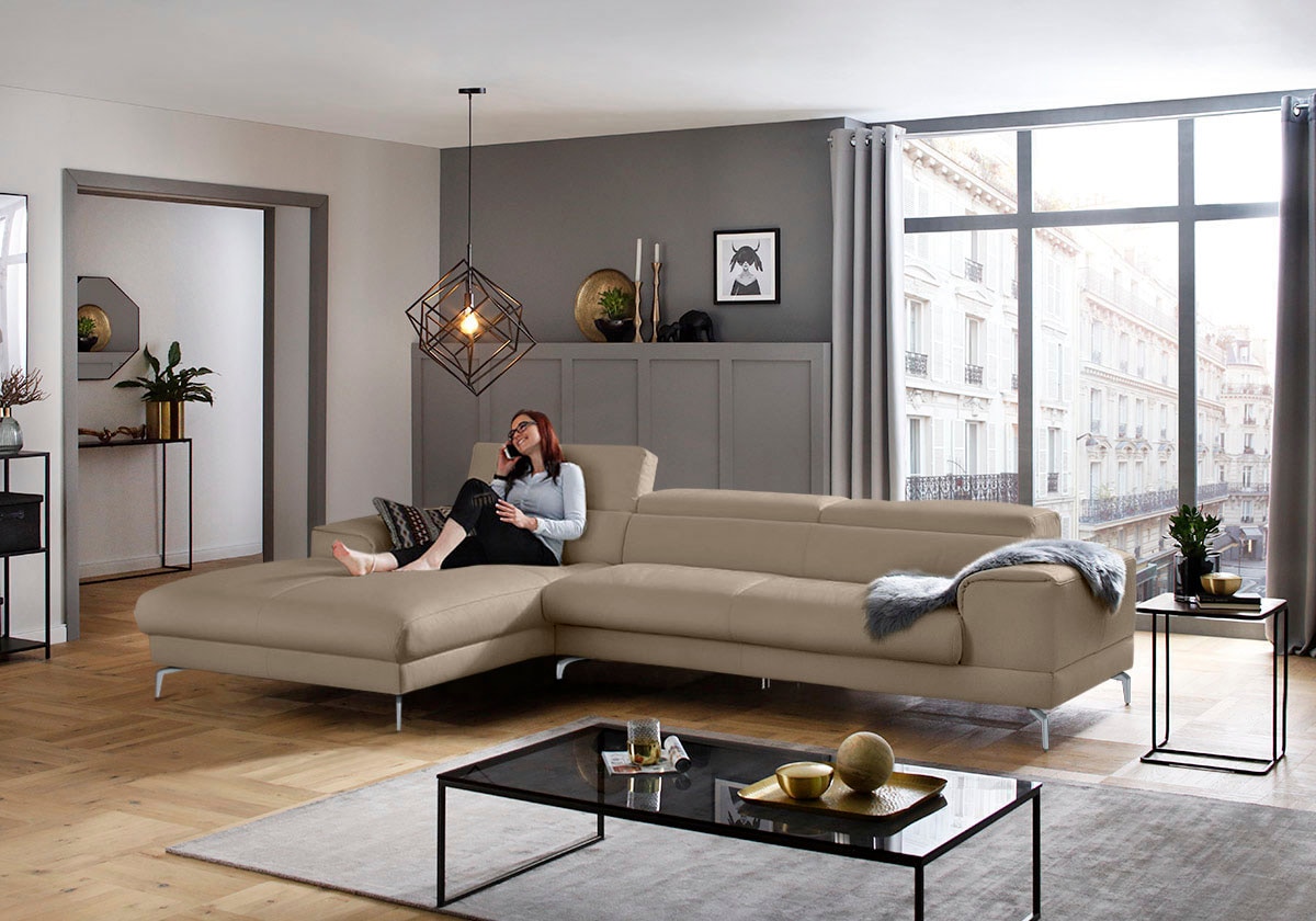 W.SCHILLIG Ecksofa »piedroo, Designsofa mit tollem Sitzkomfort, bequem und elegant, L-Form«, Kopfteilverstellung, wahlweise mit Sitztiefenverstellung, Breite 343cm