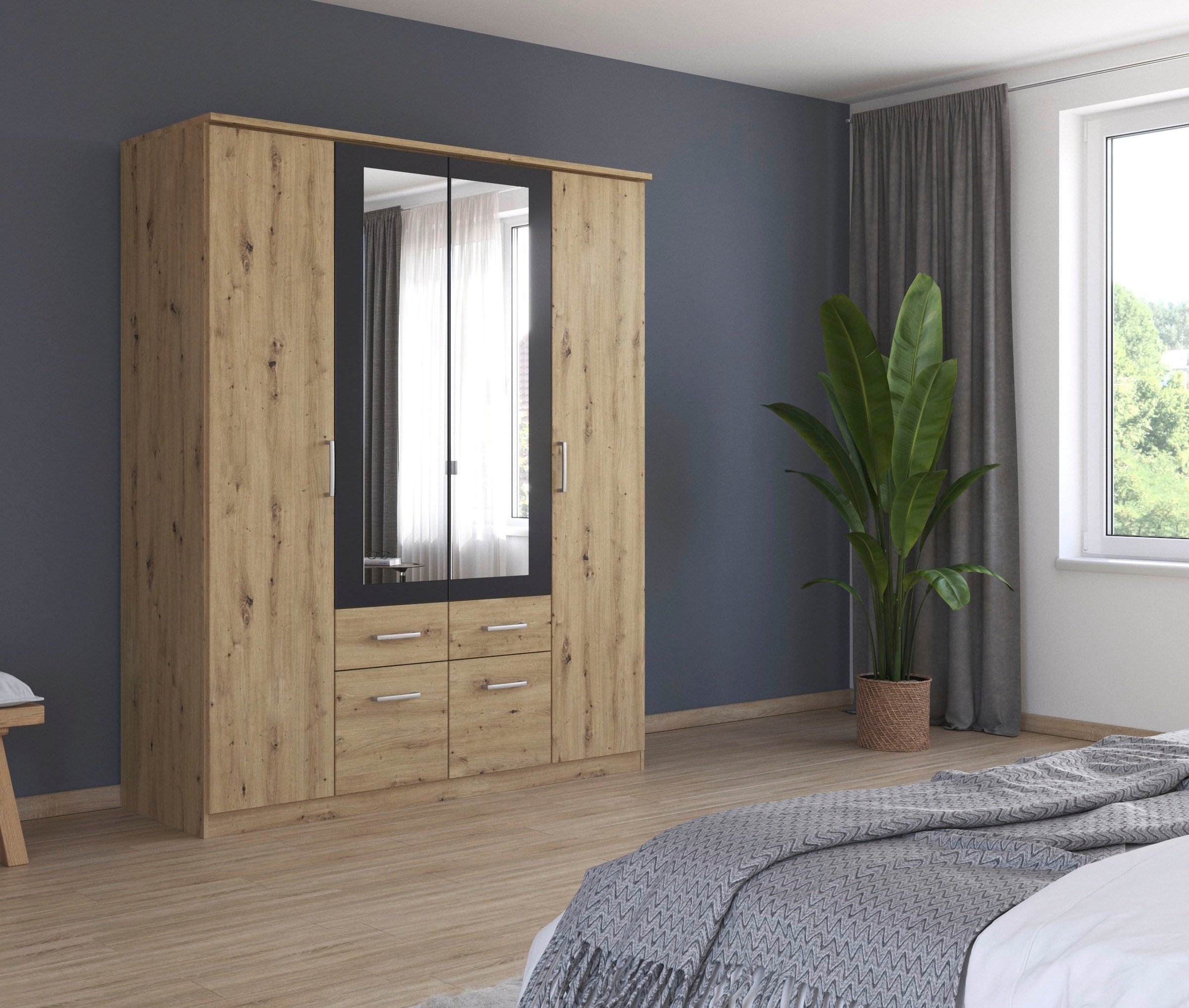 rauch Kleiderschrank »Drehtürenschrank Schrank Garderobe BURANO« mit Schubladen und Spiegelumrandung in Farbabsetzung MADE IN GERMANY