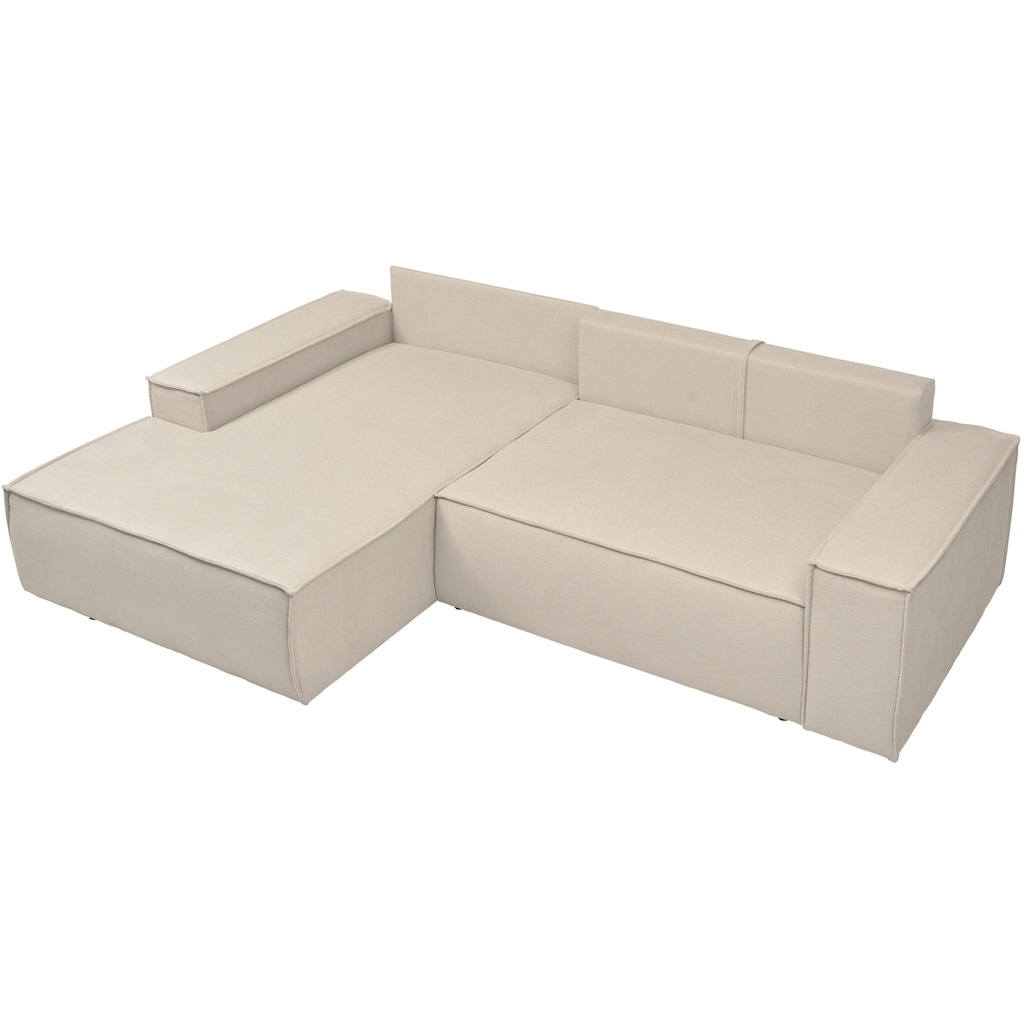 andas Ecksofa »Finnley Schlafsofa 267 cm in Bouclé u. Struktur fein, L-Form,«, Schlaffunktion m. Bettkasten (136/210 cm), Bouclé, Struktur