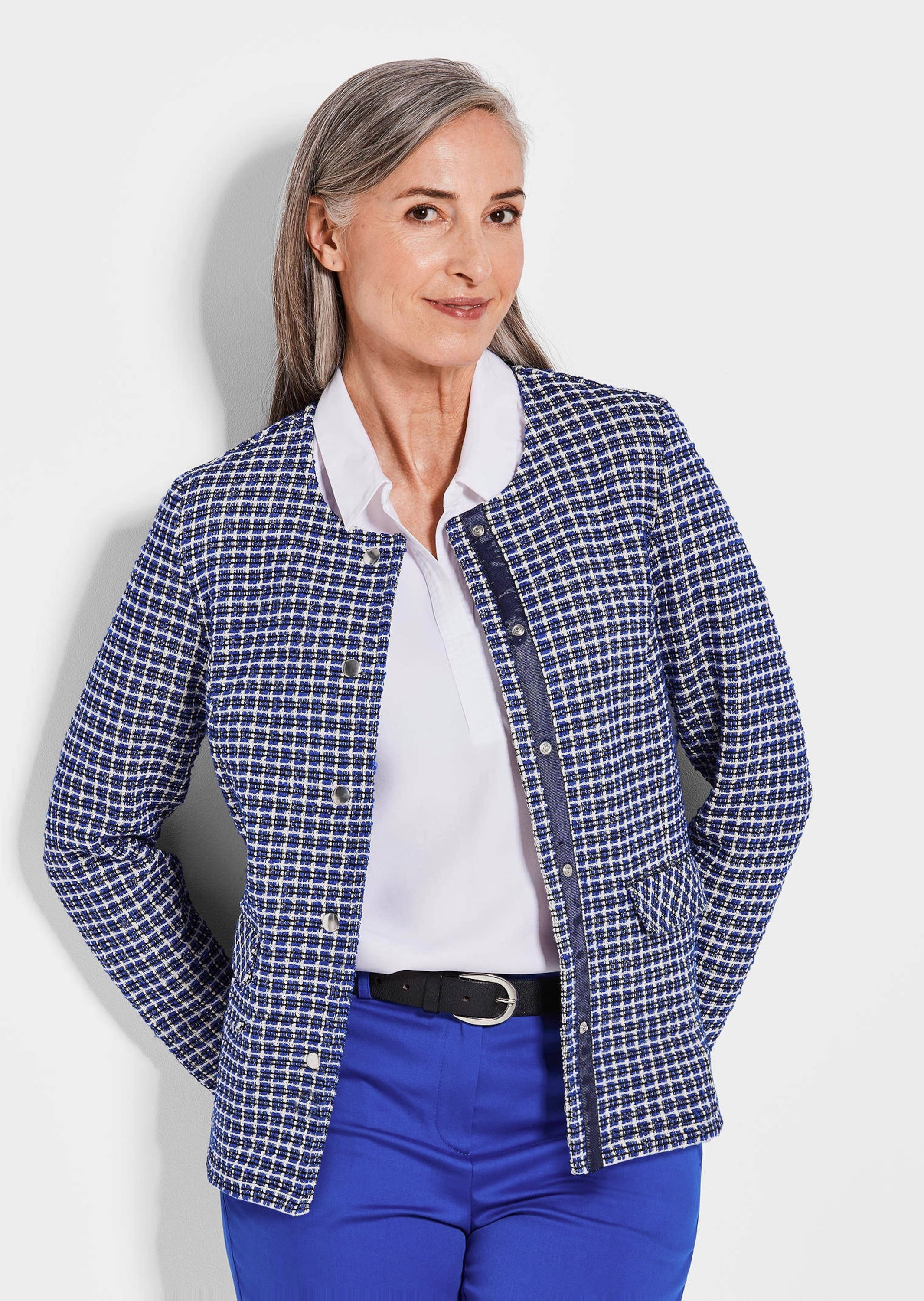 GOLDNER Jackenblazer »Kurzgröße Elegante Karo-Jacke mit Glanzeffekten«