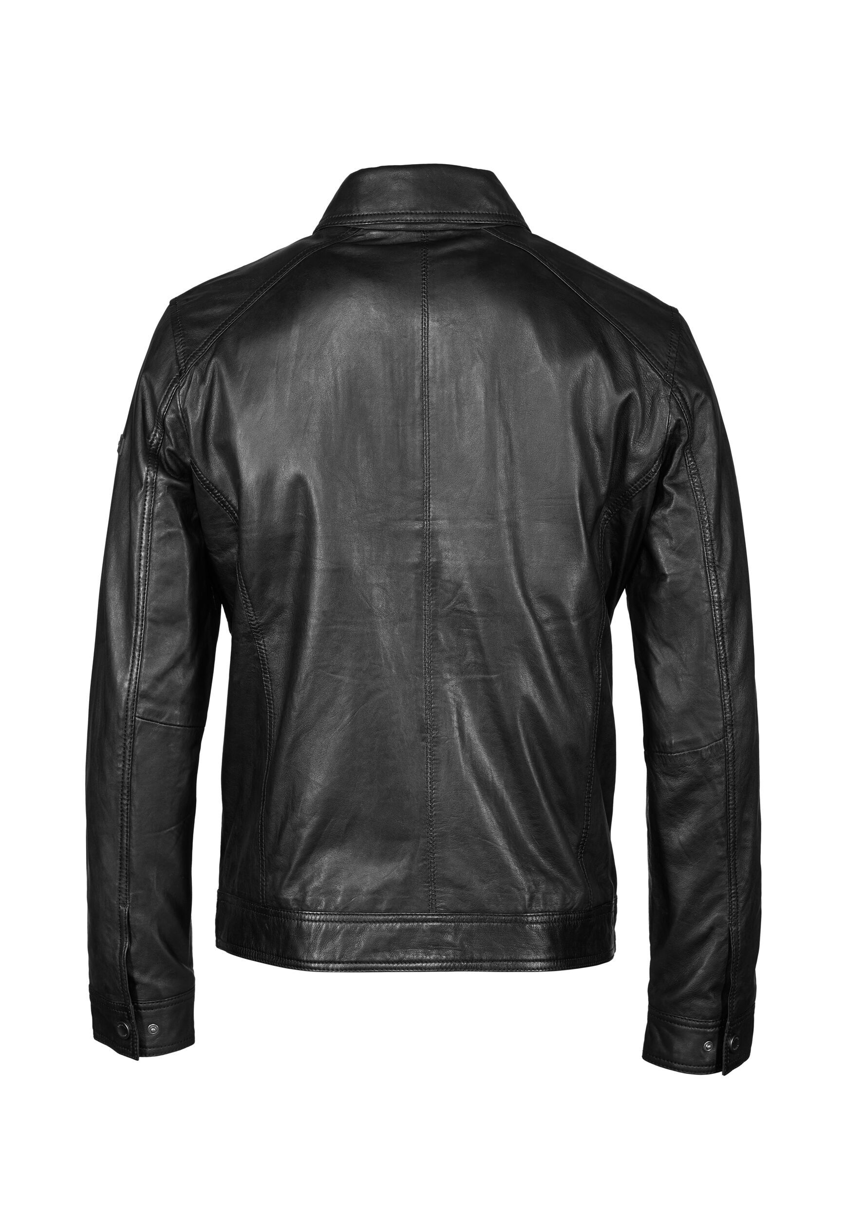 bugatti Lederjacke »BUROMEO« ohne Kapuze mit Druckknöpfen und Hemdkragen