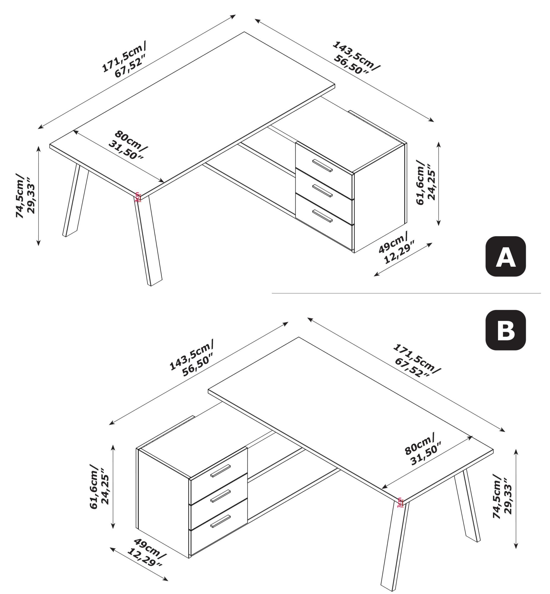 Composad Eckschreibtisch »Davinci, mit 3 Schubladen, 2 offenen Fächern,«, Maße (B/T/H): 171,5x144x75 cm, 100% recyceltes Holz, Made in Italy