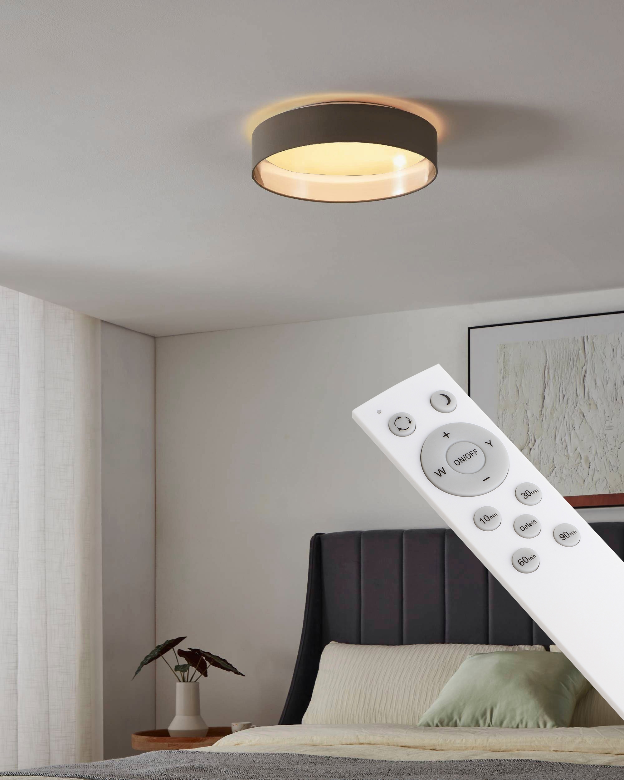 OTTO home LED Deckenleuchte »Merryn« LED-Modul 1 Stk. Neutralweiß | Warmweiß Deckenlampe Ø38 x H9 cm mit Textil-/Stoffschirm, CCT, Fernbedienung