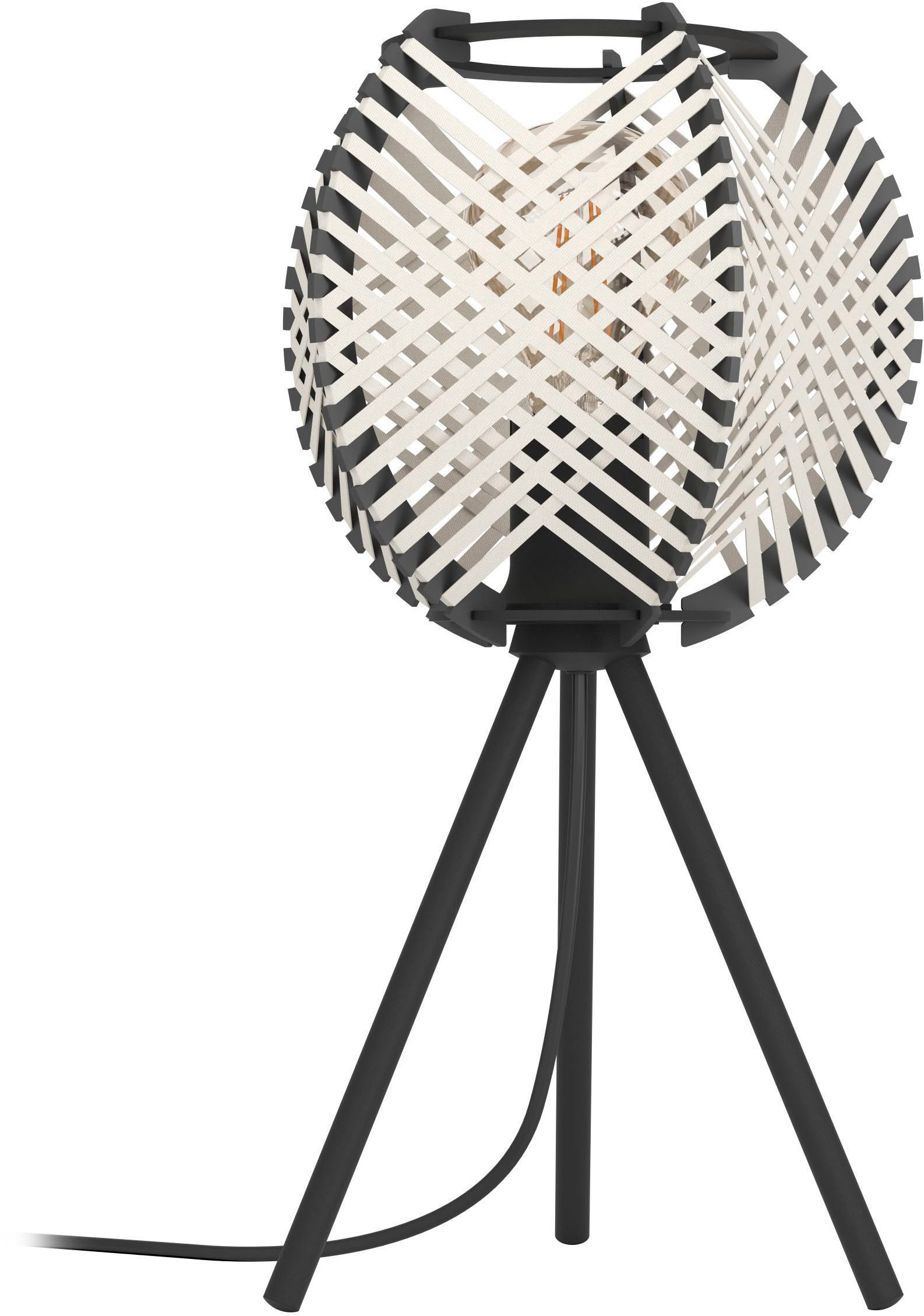 EGLO Tischleuchte »Waverton Tischampe, Nachttischlampe, Metall, Holz, Textil in Weiß, E27« E27 1 Stk. Tischleuchte - H40 x Ø22 cm - schwarz - 1X40W exkl.