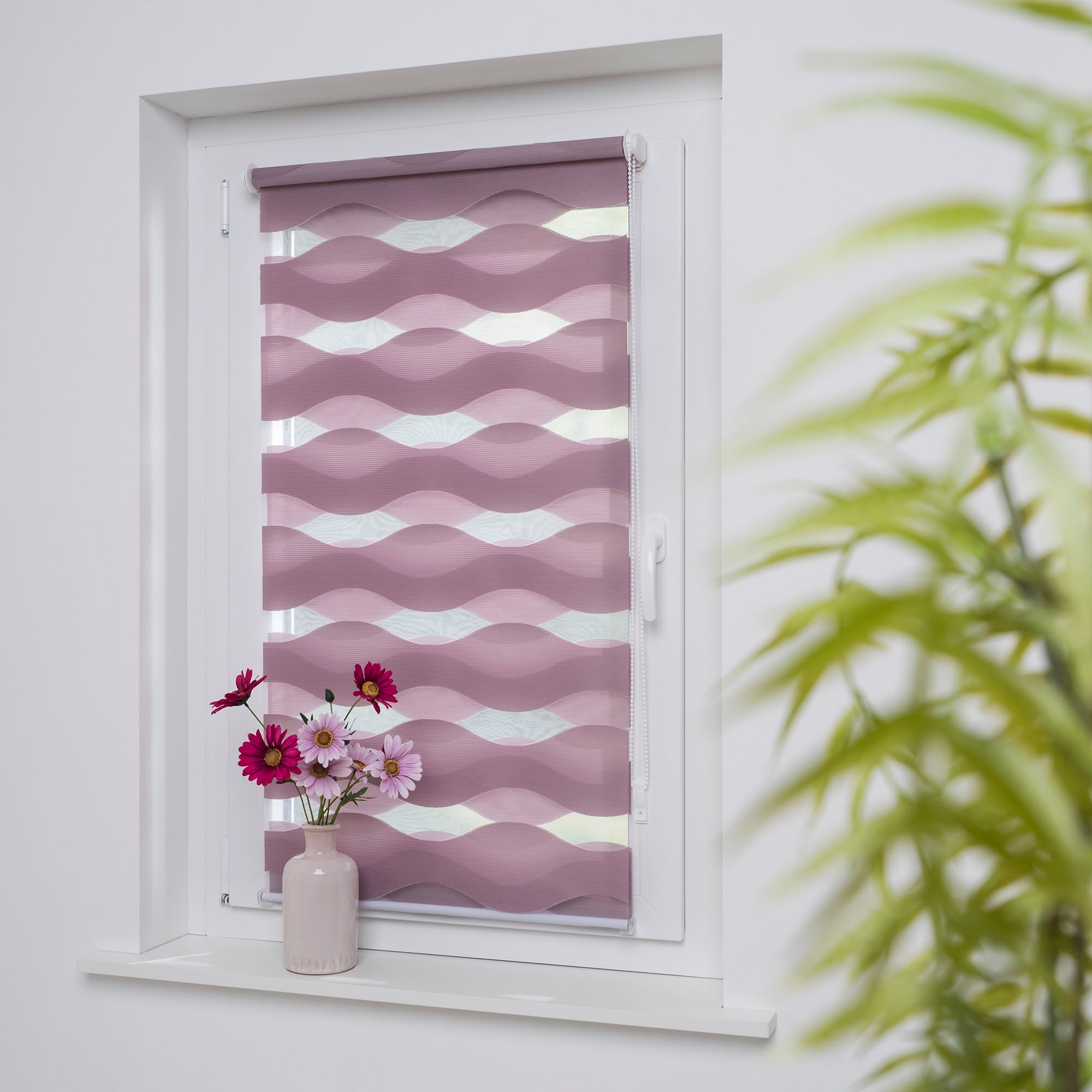 Liedeco Doppelrollo »Wave«, Lichtschutz, ohne Bohren, freihängend, Klemmfix-DUO-Rollo, Doppelrollo "Wave"