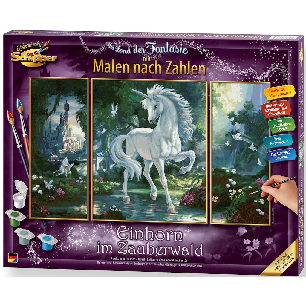 Schipper Malen nach Zahlen »Meisterklasse Triptychon - Einhorn Zauberwald«, Made in Germany