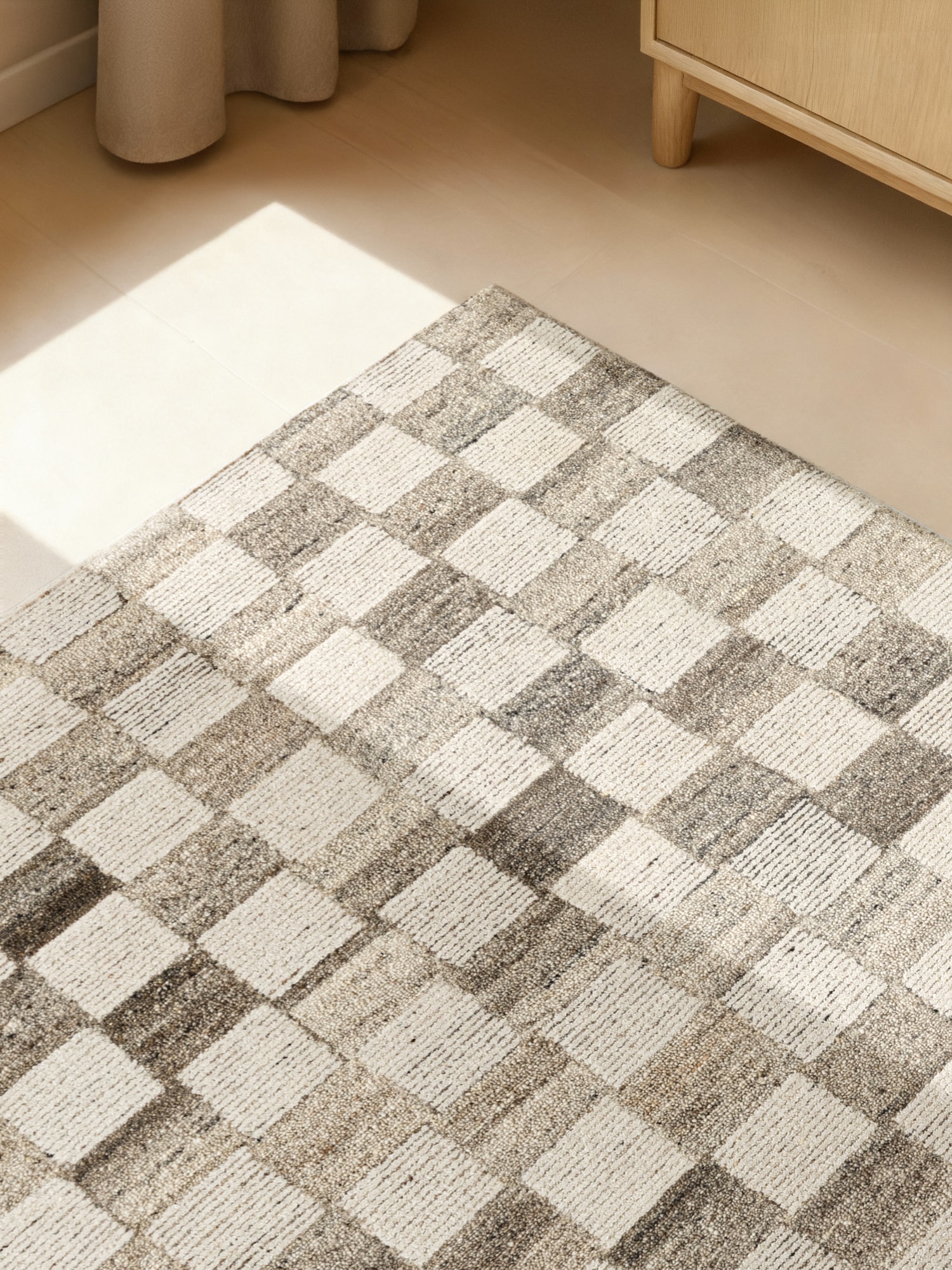 vikosa Wollteppich »Quadra« rechteckig 15 mm Höhe Handgemacht, Kariert, Karo, Natur, Wolle, Wohnzimmer,Schlafzimmer