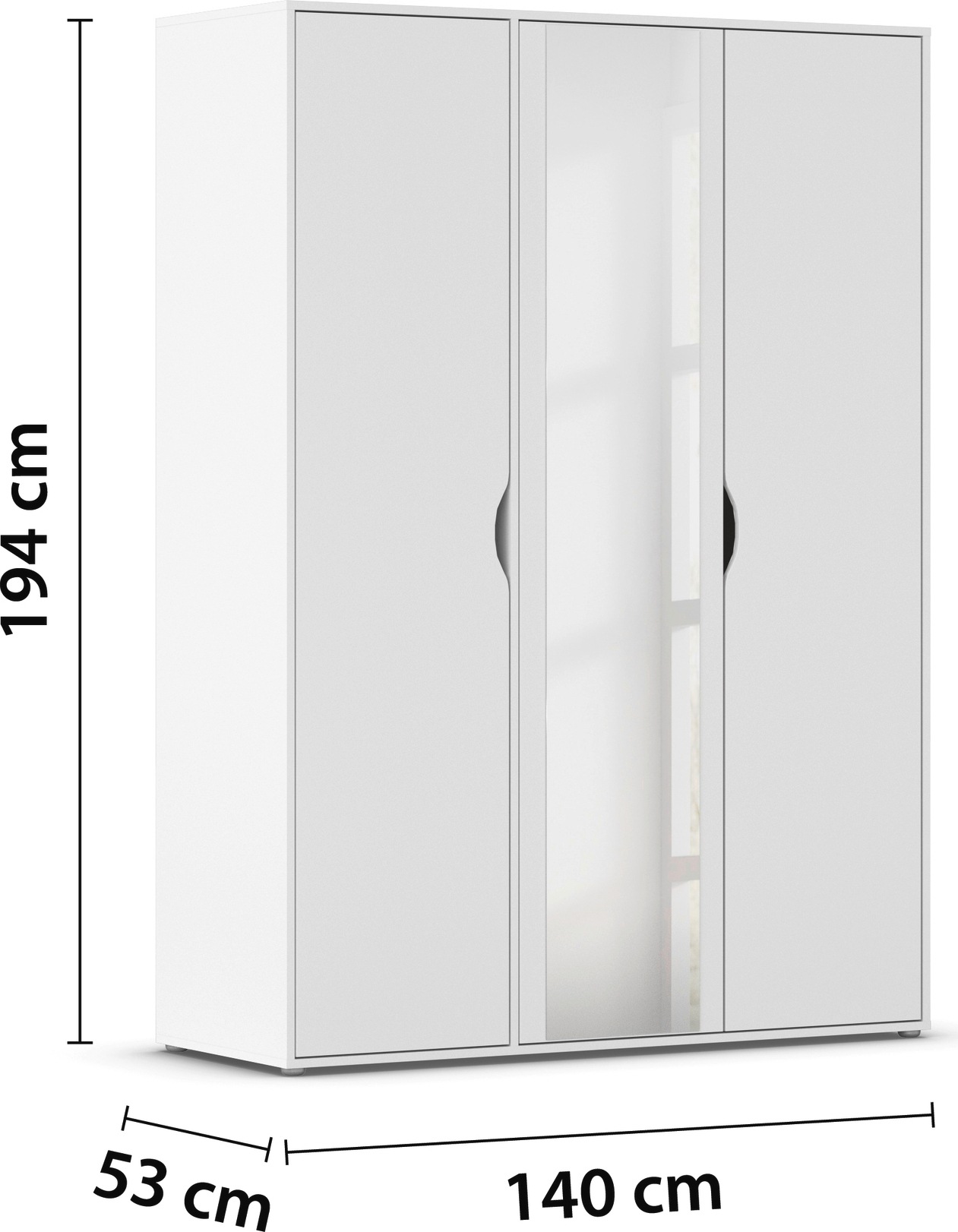 rauch Drehtürenschrank »Kleiderschrank Schrank Garderobe Wäscheschrank NARAI mit Spiegel« in 3 verschiedenen Ausstattungen BASIC/CLASSIC/PREMIUM,  Griffausfräsungen für eine grifflose Optik TOPSELLER MADE IN GERMANY