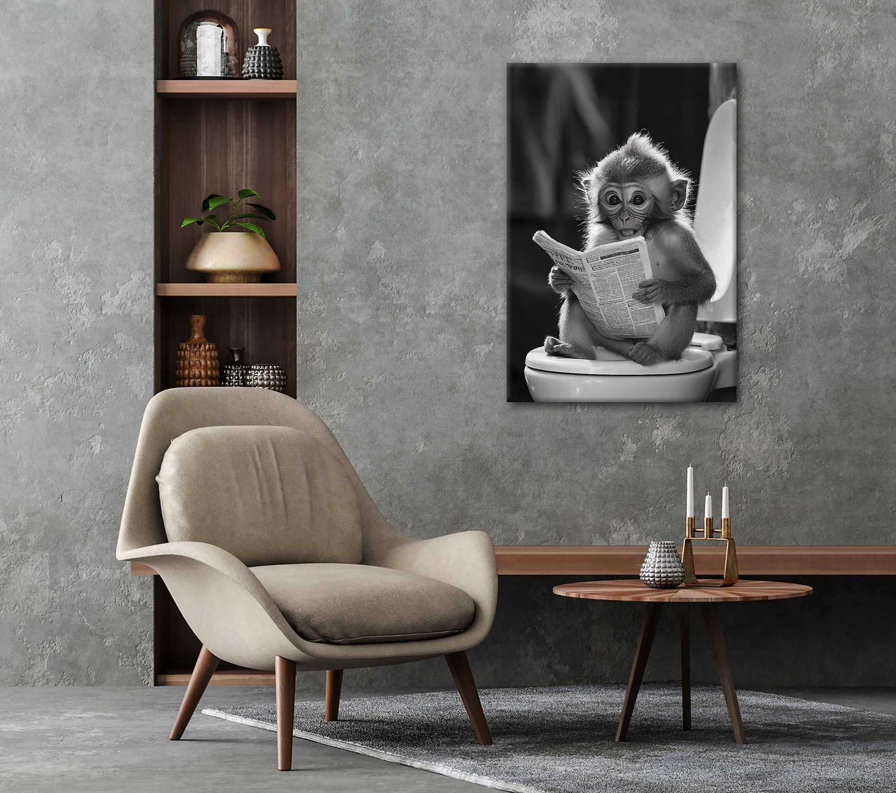 Bönninghoff Leinwandbild »Wandbild AFFE BEIM GESCHÄFT 60x90 cm – Leinwandbild Keilrahmen Deko« Affen | Affenbilder | Schwarz-Weiß 1 Stk. tlg. auf Keilrahmen gespannt