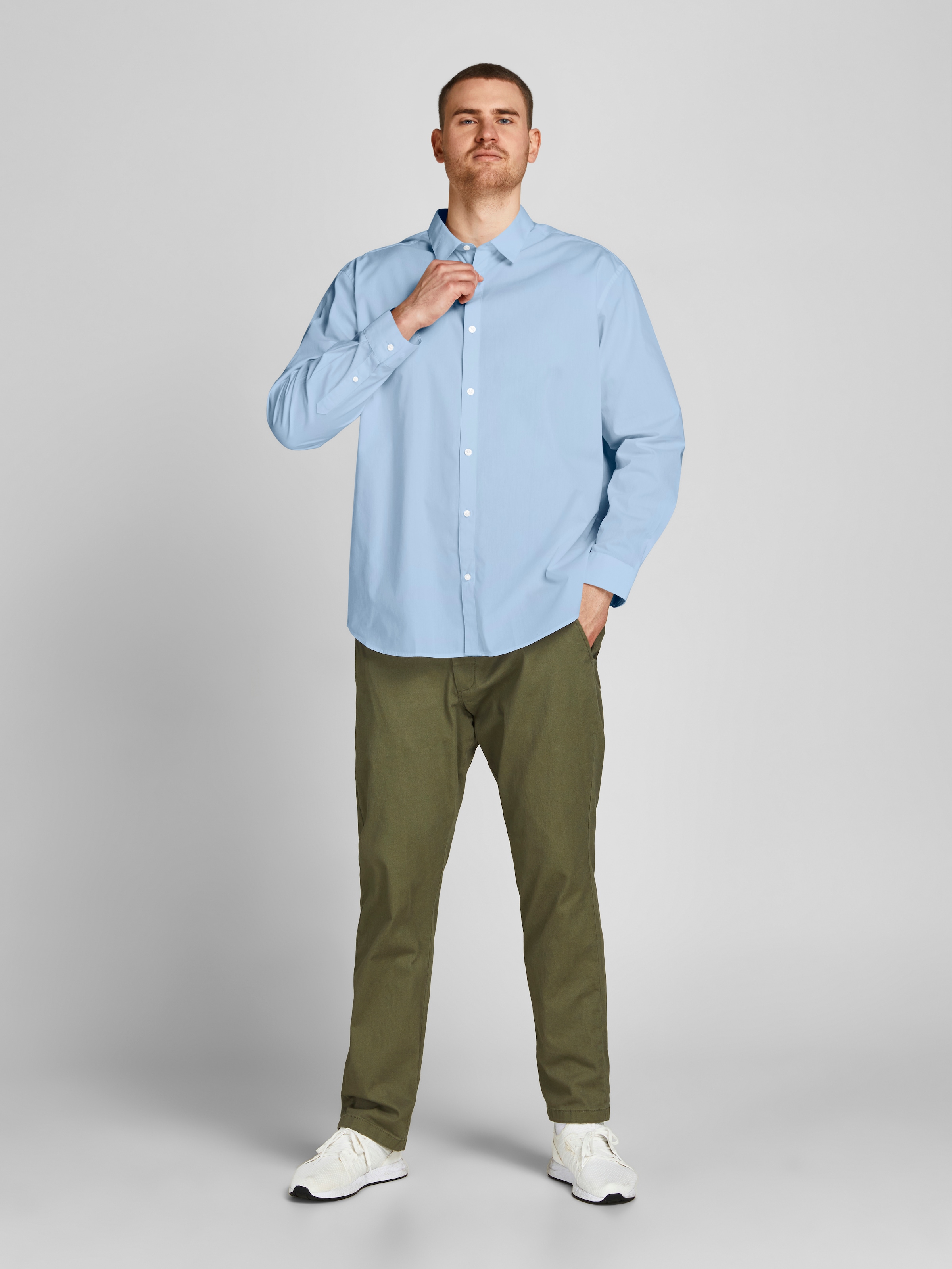 Jack & Jones PlusSize Langarmhemd »JJJOE SHIRT LS PLAIN PLS« Materialmix, normal geschnitten