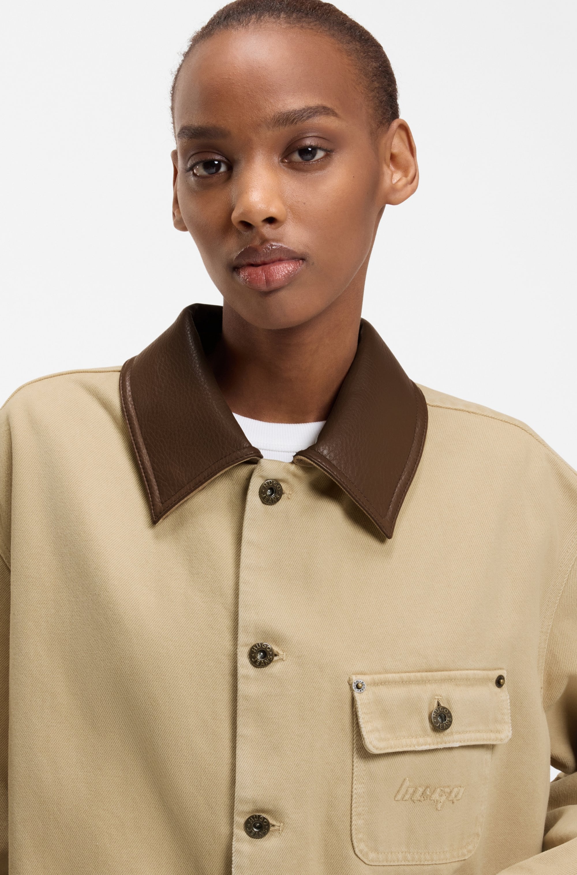 HUGO Blue Hemdjacke »Flimane« mit Kontrastkragen, oversize