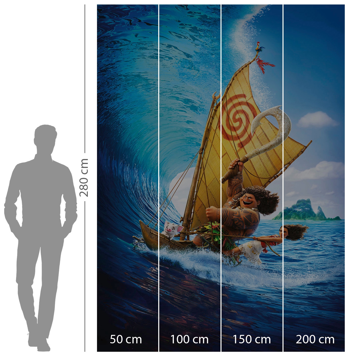 Komar Vliestapete »Digitaldruck Vlies - Moana Ride the Wave - Größe 200 x 280 cm«, bedruckt, Kinderzimmer