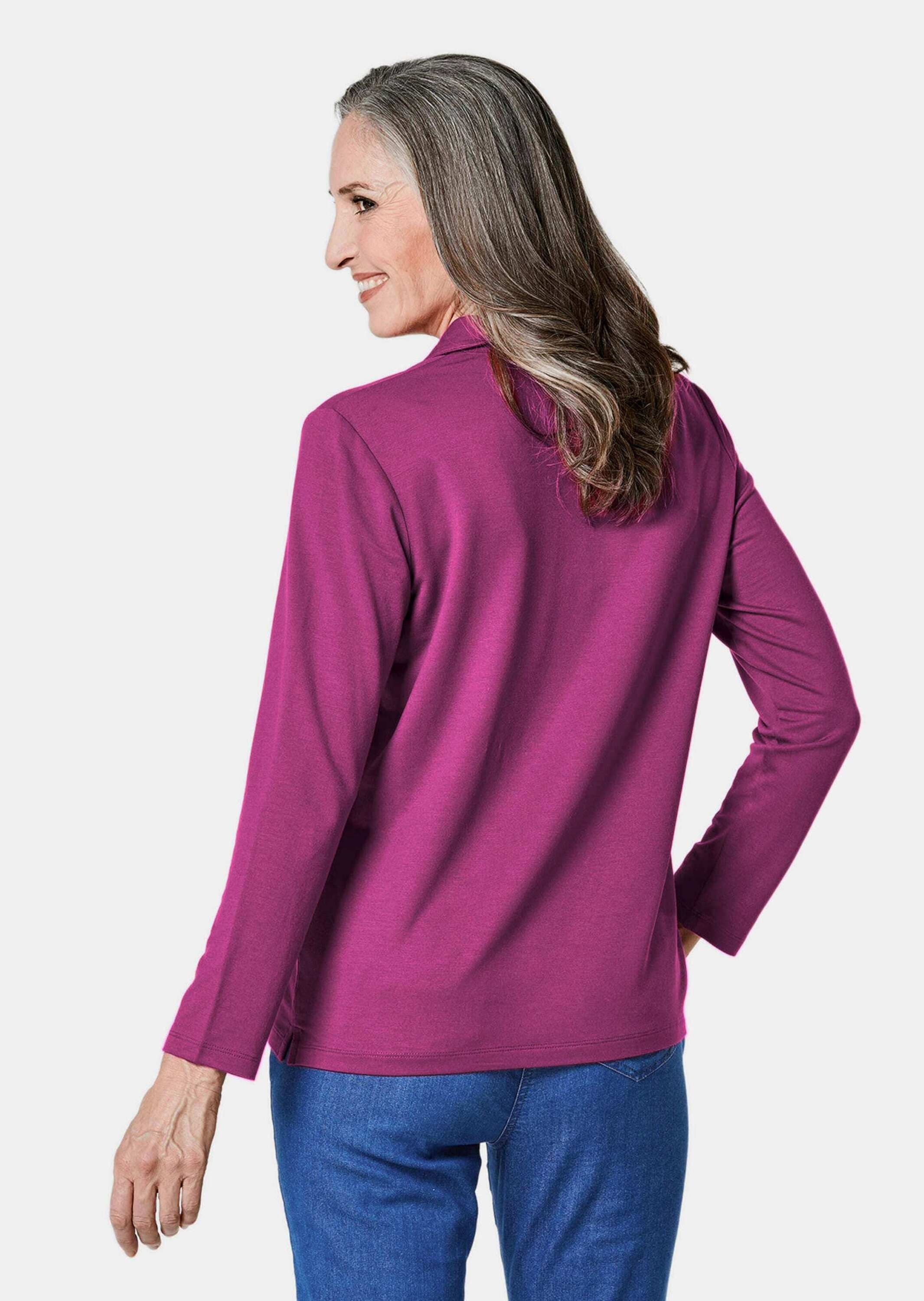 GOLDNER Poloshirt »Poloshirt Langarm Poloshirt mit Schmuckband an Knopfleiste«