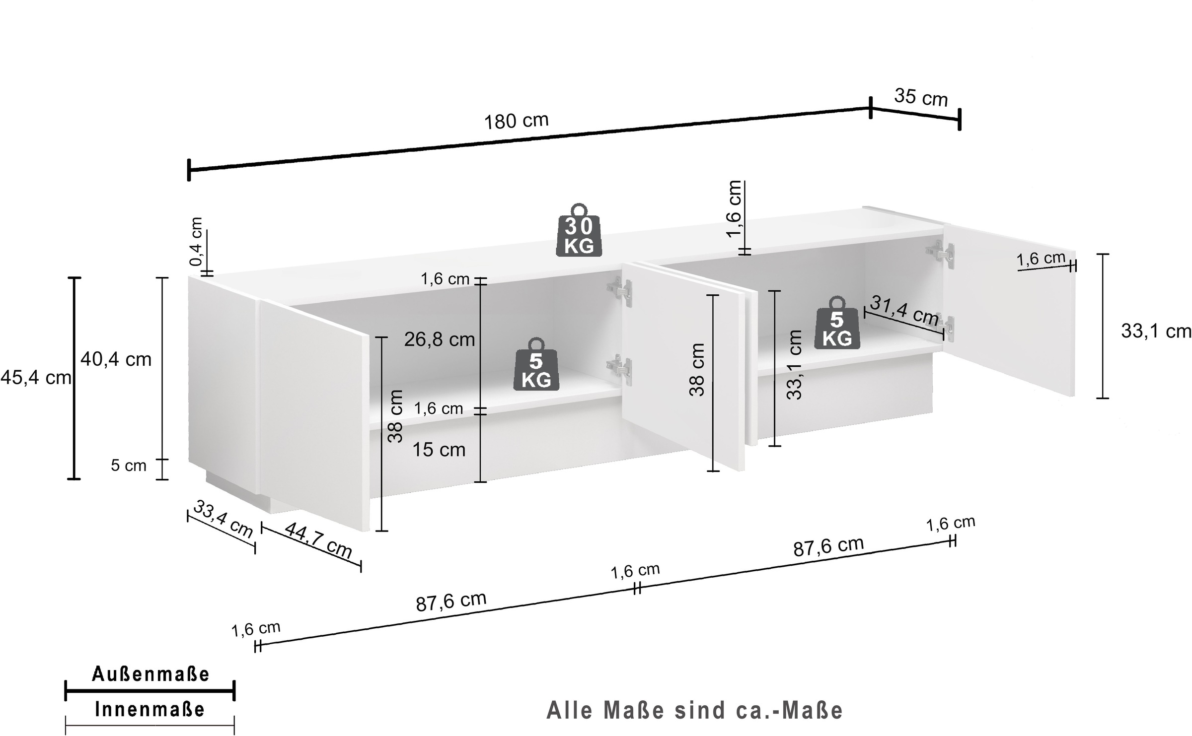 INOSIGN Lowboard »VELA, Lowboard, Breite 180 cm, Design mit schrägen Türen« 1 Stk. tlg. Made in Italy, Maße-B/T/H: 180x35x45, Lowboard, TV-Board, TV-Kommode