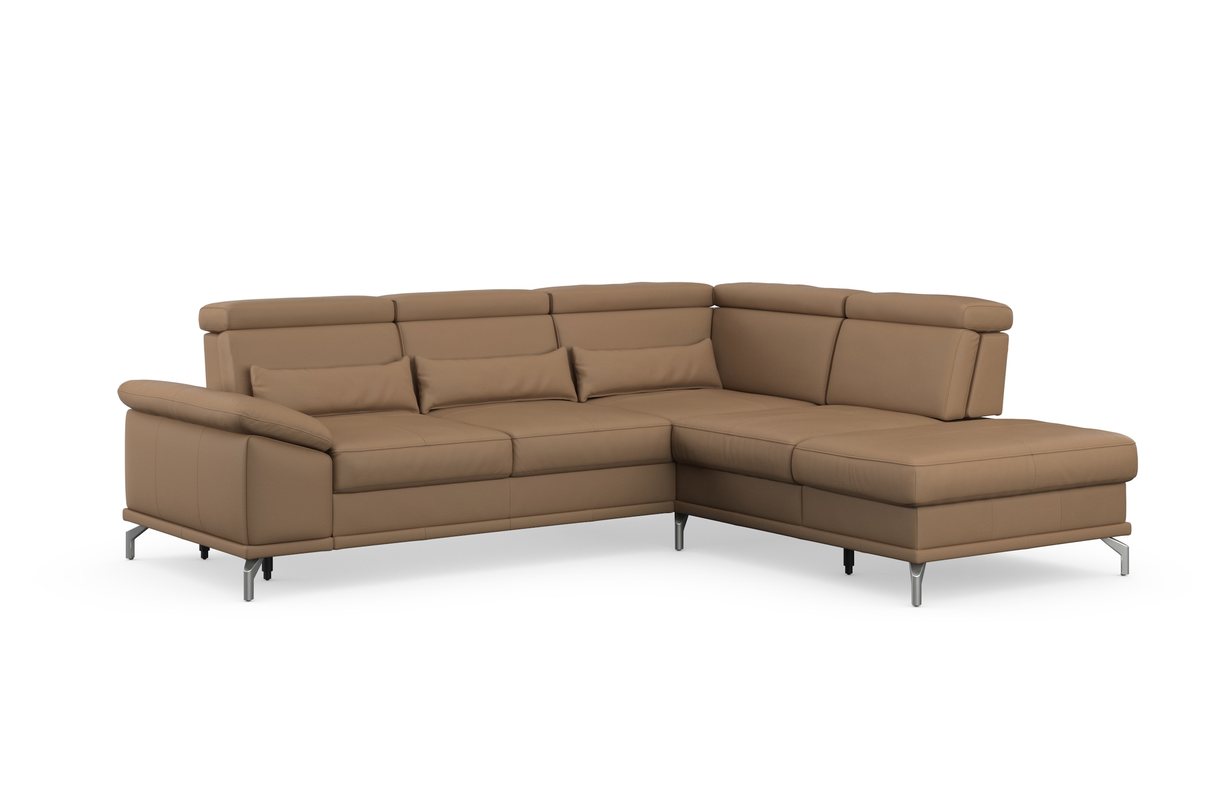 sit&more Ecksofa »Cabrio L-Form, B: 274 cm, mit Sitztiefen-, Arm- & Kopfteilverstellung«, 3 Nierenkissen, Federkern, optional Bettfunktion und Stauraum