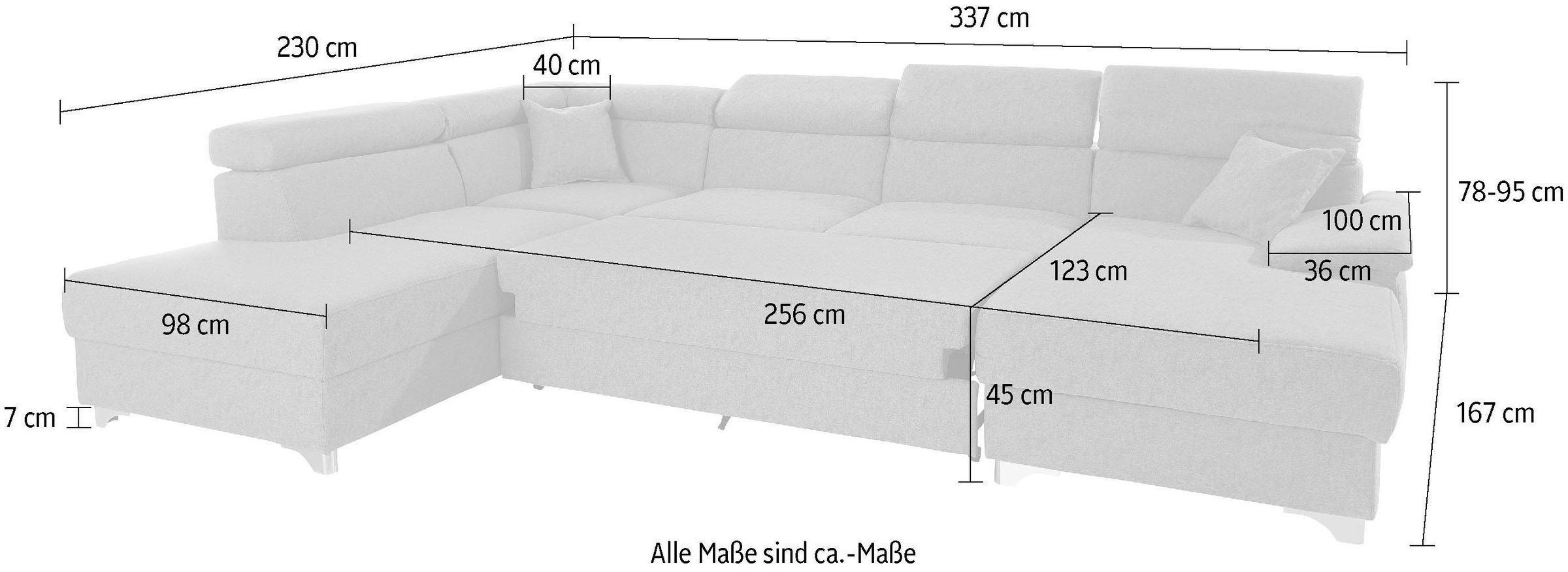 DOMO collection Wohnlandschaft »Mira, inklusive Kopfteilverstellung für mehr Wohlfühlkomfort, U-Form«, wahlweise mit Bettfunktion und Bettkasten, elegant und modern