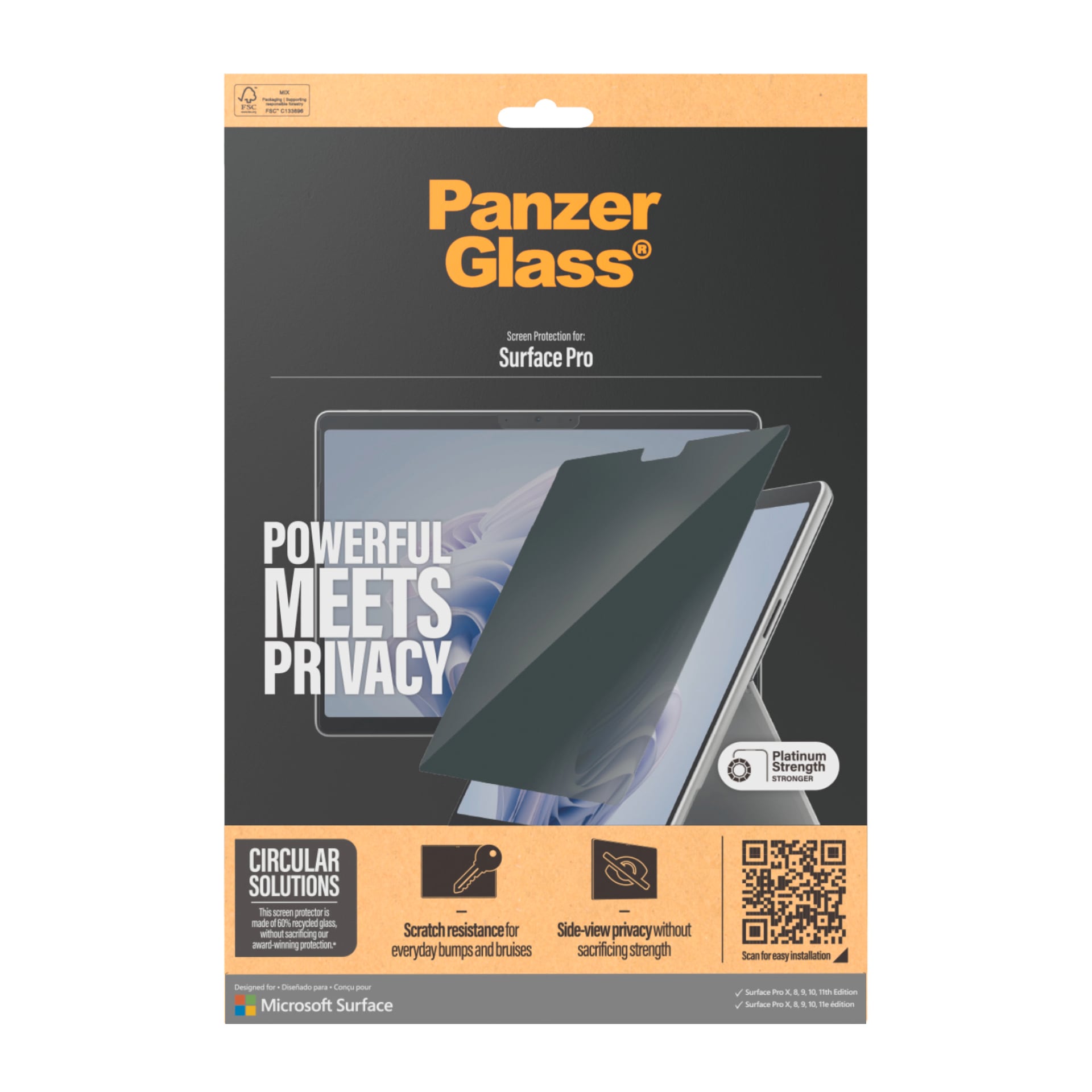 CARE by PanzerGlass Displayschutzfolie »Privacy Filter Screen Protector« für Microsoft Surface Pro X;Microsoft Surface Pro 8/9/10/11 Displayschutz, Schutzfolie, Blickschutz, kratz- & stoßfest
