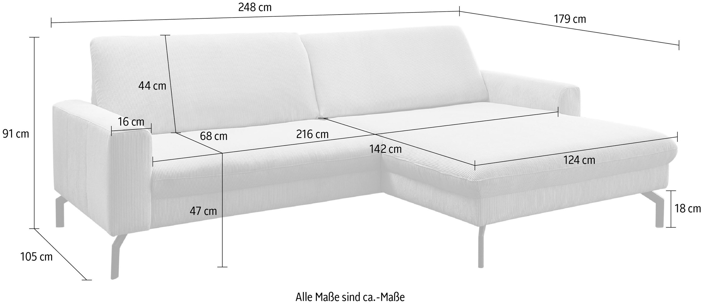 Die PlanBar Ecksofa »ZE-EM20028 L-Form, Breite 248 cm« wahlweise mit Kopfstützen und Sitztiefenverstellung