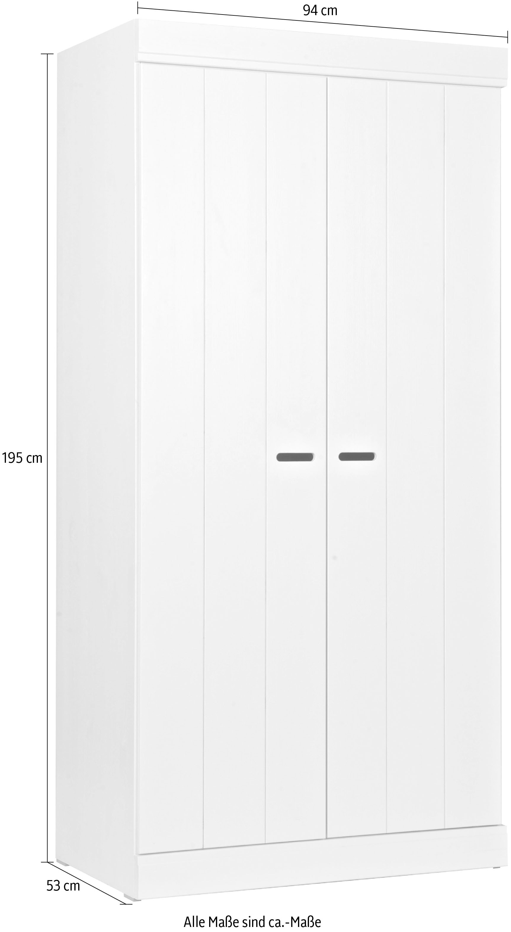 WOOOD Kleiderschrank »Connect mit Streifen-Türen mit Schlitzen (3-türig)« FSC® Massivkiefer, Melamin-Innenraum