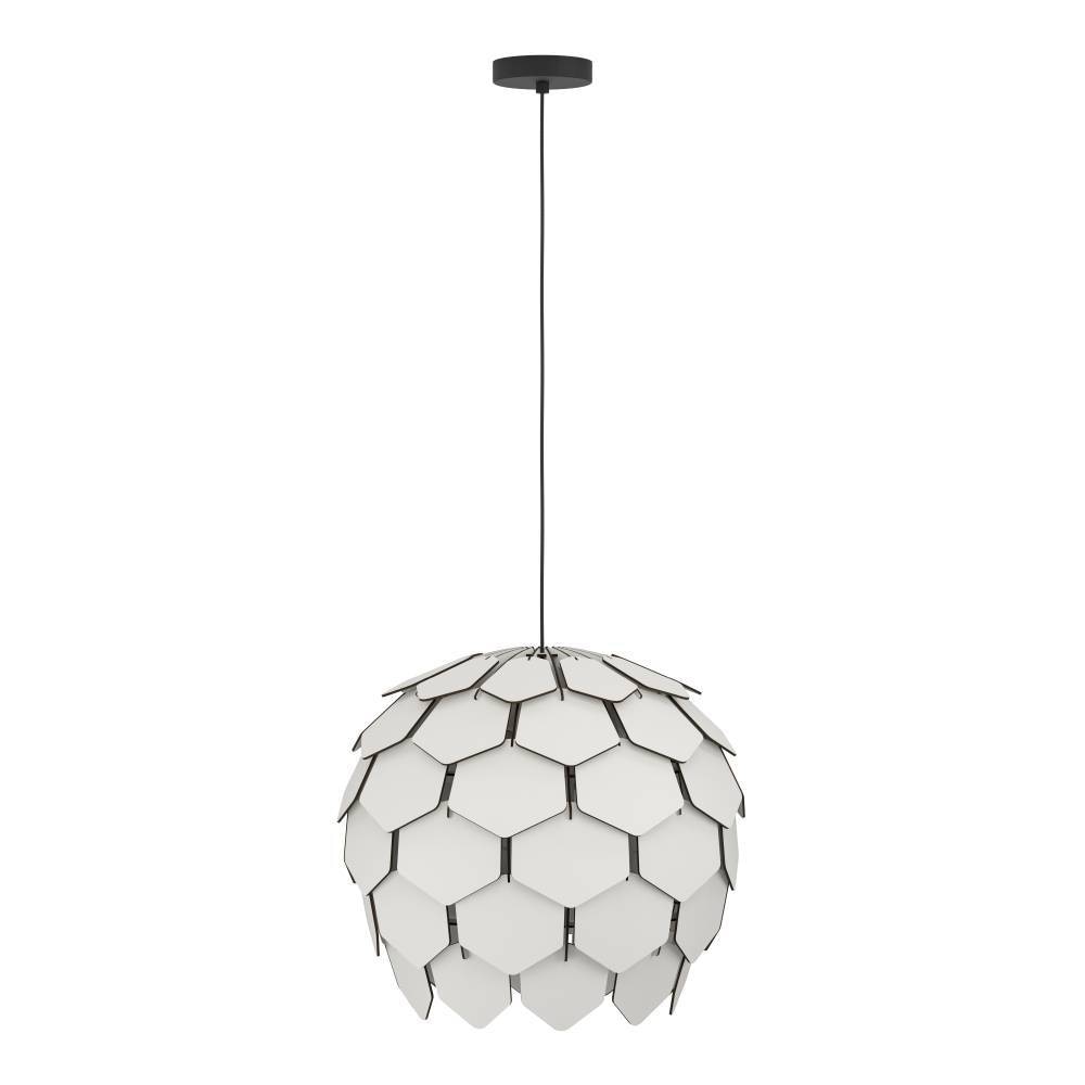 EGLO Hängeleuchte »MATTANZA«, 1 flammig, Leuchtmittel E27 | ohne Leuchtmittel, Pendelleuchte, Holz in Hellgrau und Metall in Schwarz, E27, Ø 50 cm