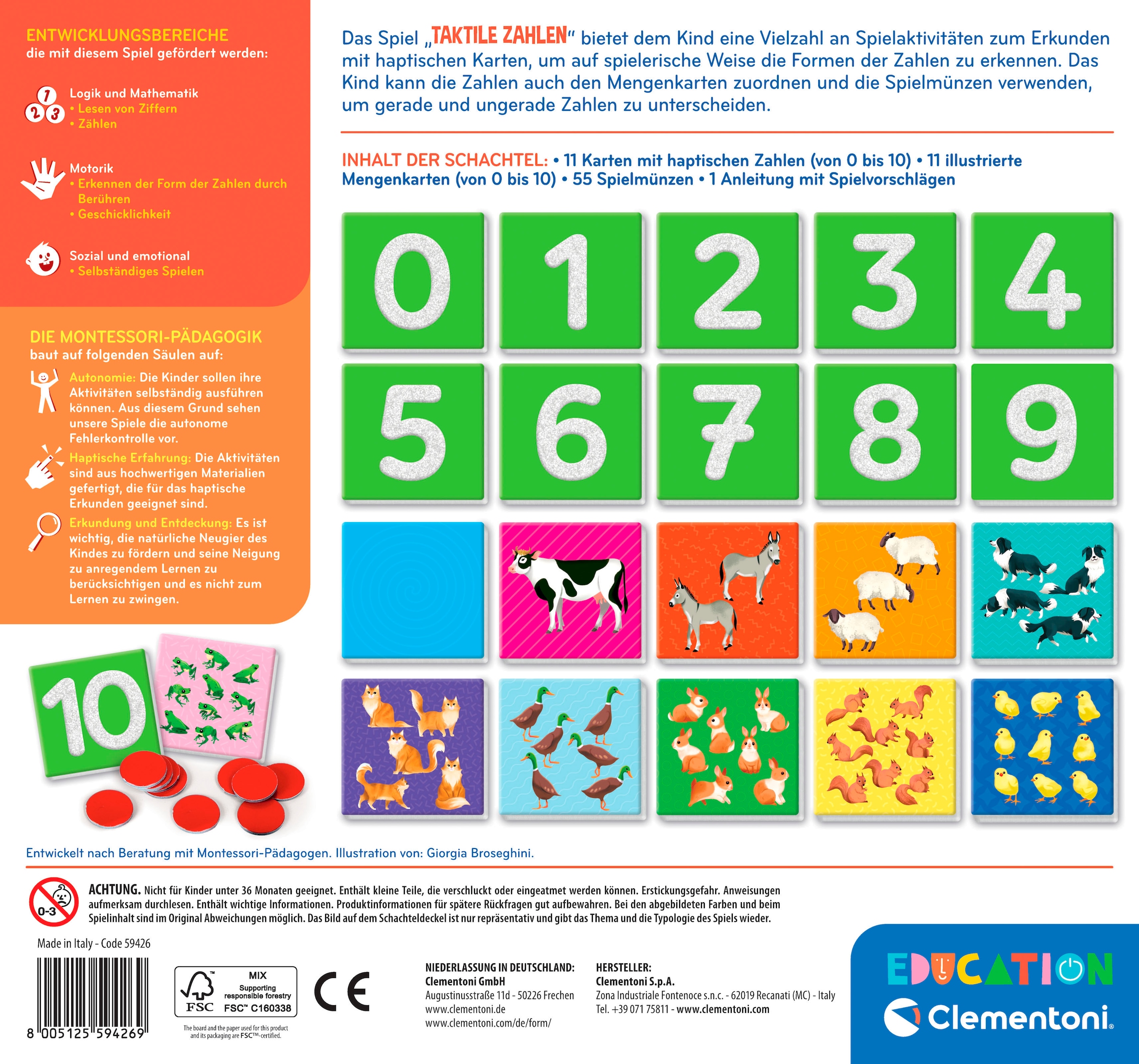 Clementoni® Spiel »Education, Taktile Zahlen (Montessori)« Made in Europe