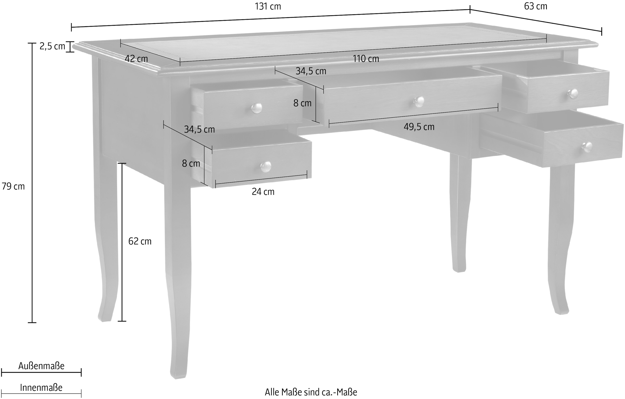 Home affaire Schreibtisch »Conte«, Breite 131 cm