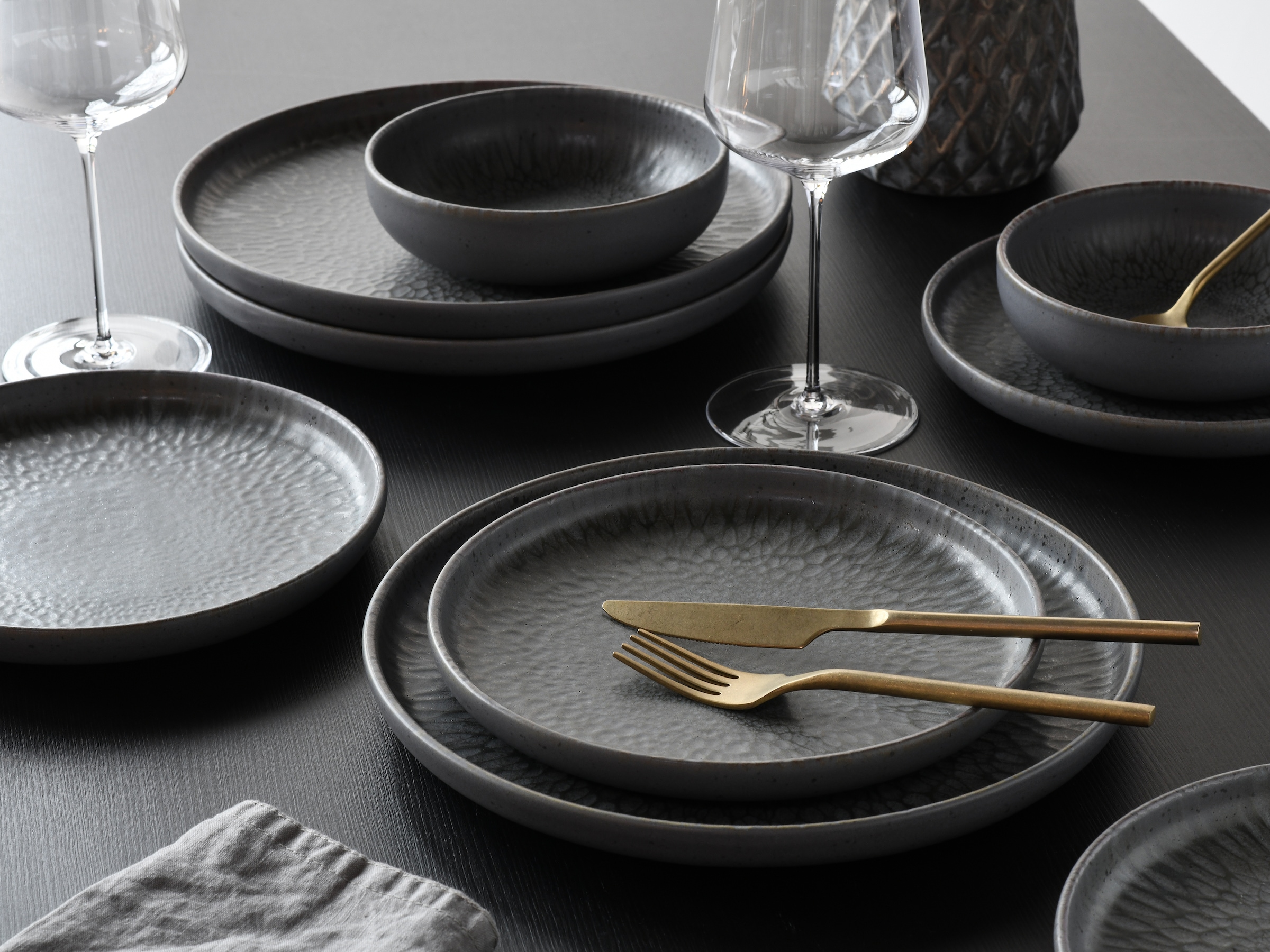 CreaTable Teller-Set »Uno Volcano, Teller Set 12-tlg« Reaktivglasur, Vintage Style