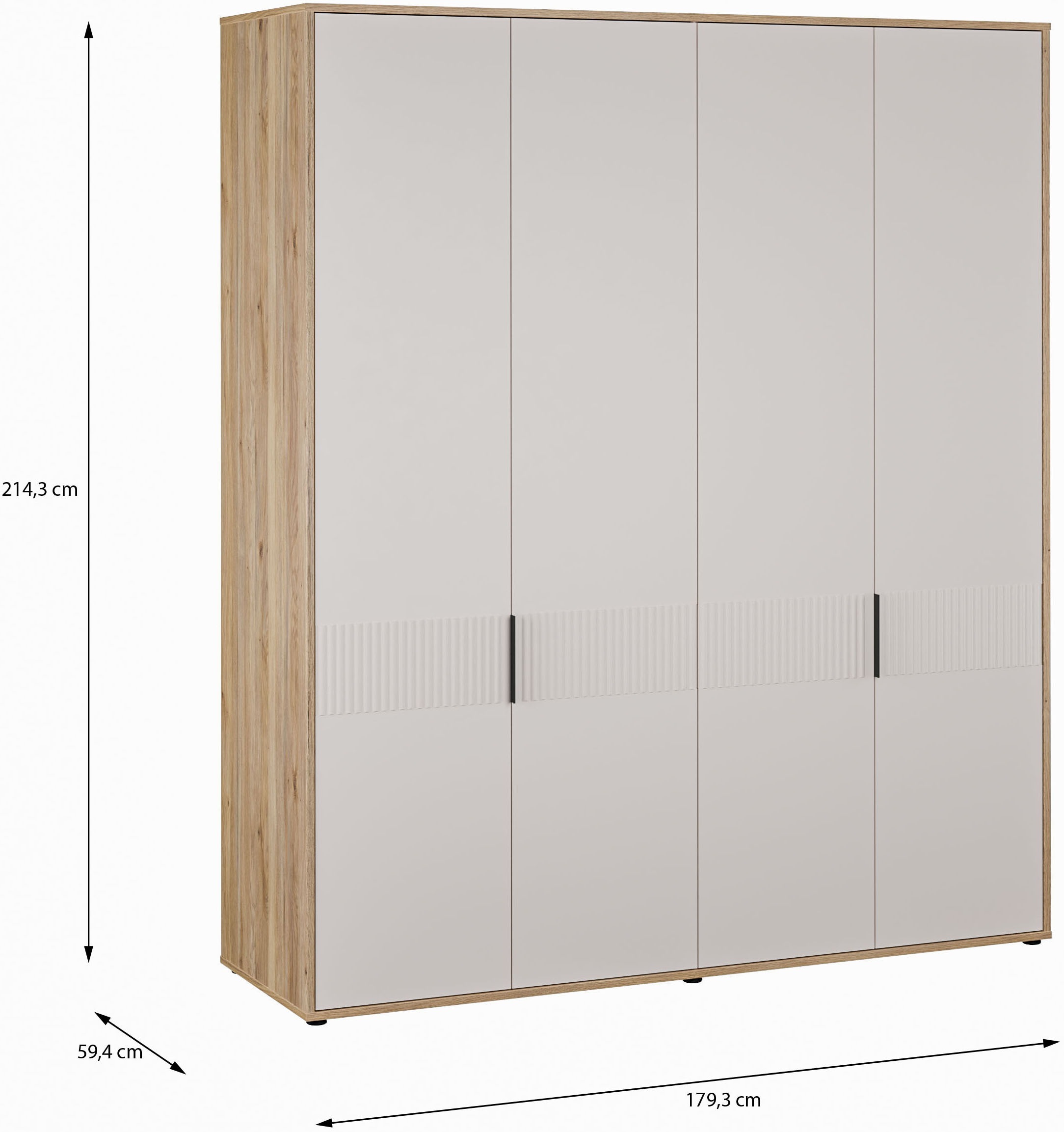 FORTE Kleiderschrank »Forte Seravel Drehtürenschrank, Lamellenoptik, 4 Türen« B/H/T 179,3/214,3/59,4 cm, Zubehör optional bestellbar