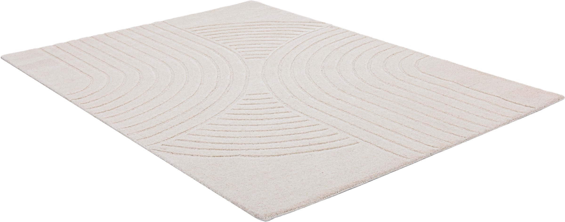 OTTO home Wollteppich »Gabbo Design, Handgefertigt, Teppich,  reine Wolle,« rechteckig 14 mm Höhe Hoch-Tief-Effekt, reine Wolle, Scandi-Look, Naturfaser