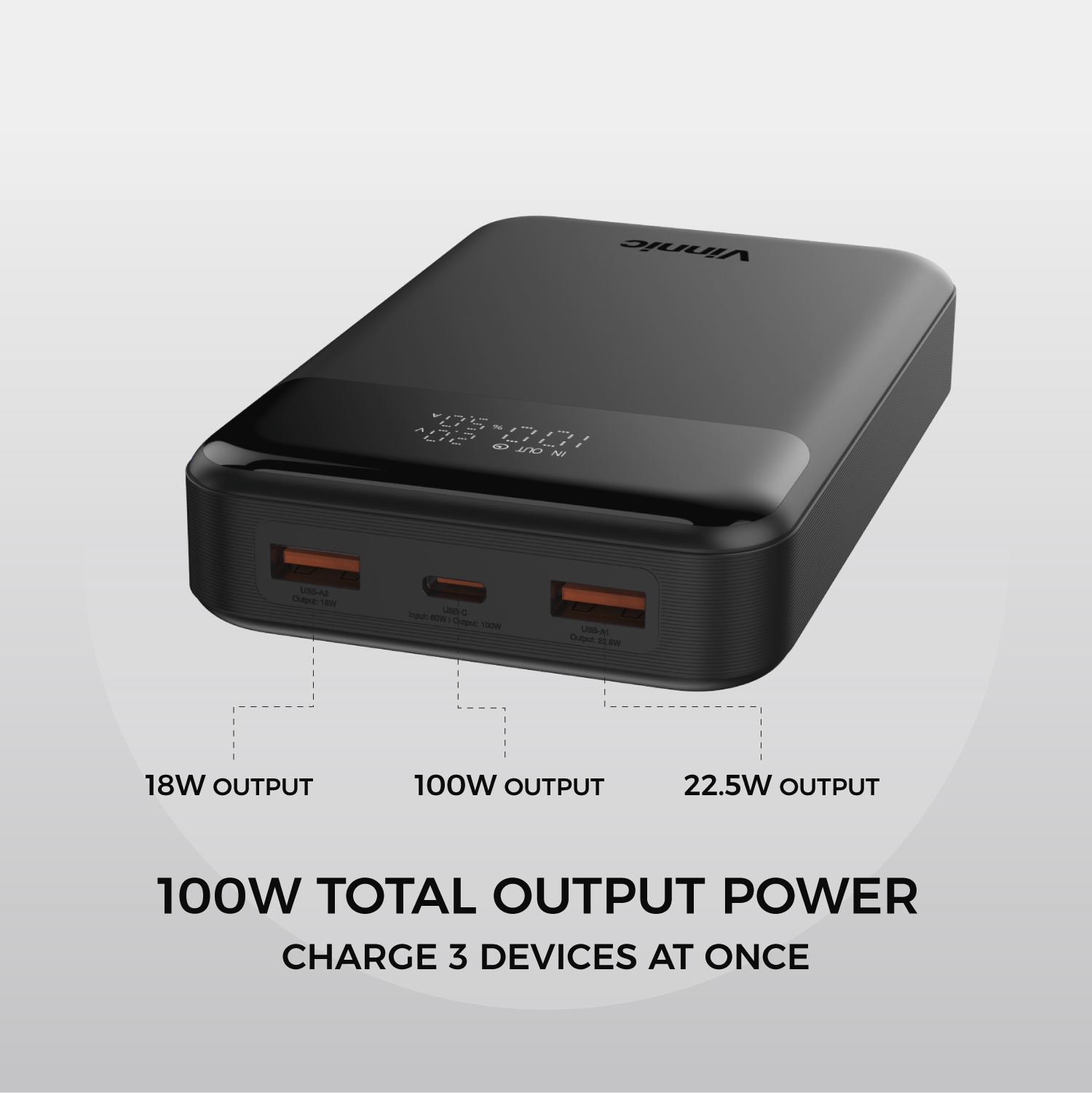 Vinnic Powerbank »ANETO 20.000 mAh 100W«, Vinnic ANETO 100W 20.000mAh Powerbank, Black, 20000 mAh